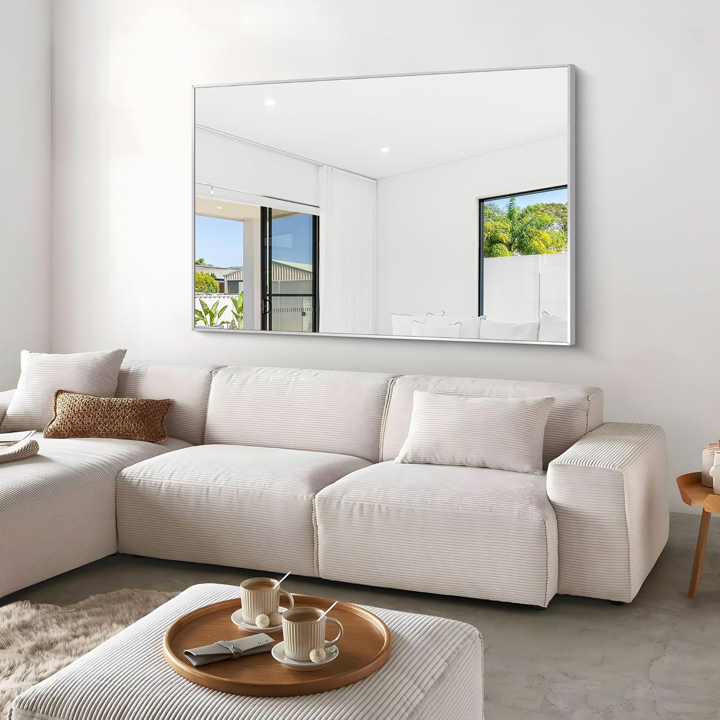 Silver Bathroom Mirror,60x40 inch Wall Mirror for Bathroom Wall Mounted,Large Rectangle Mirror for Bathroom Over Sink,Modern Metal Frame for Living Room,Bedroom Entryway,Horizontal/Vertical
