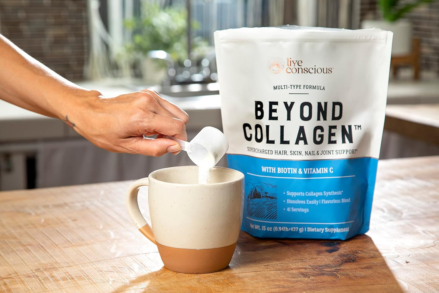 Live Conscious Beyond Collagen Multi Collagen Powder - Types I, II, III, V & X | Keto Friendly, Hydrolyzed Blend with Biotin & Vitamin C (2-Pack)