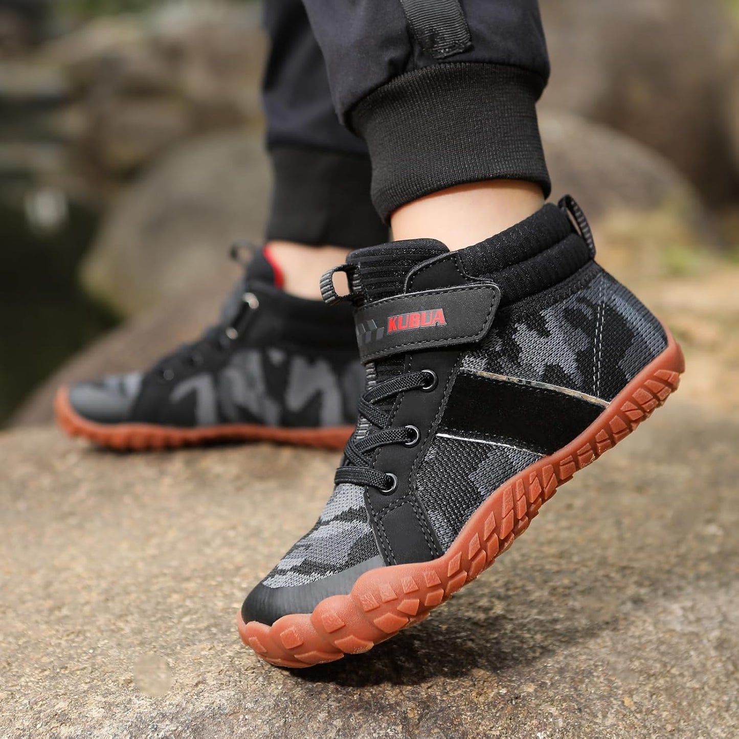 KUBUA Kids High Top Barefoot Shoes Boys Girls Minimalist Sneakers Lightweight Comfort Zero Drop Shoes Toddler Little Big Kid