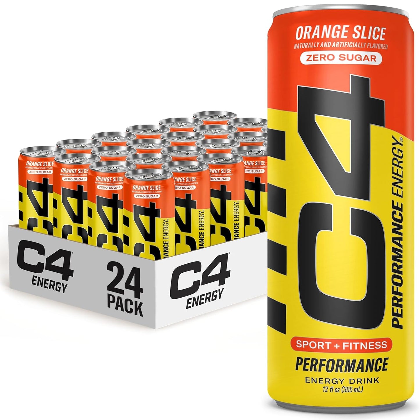 C4 Original Sugar Free Energy Drink | Orange Slice | Pre Workout Performance Drink with No Artificial Colors or Dyes,12 Fl Oz (Pack of 24)