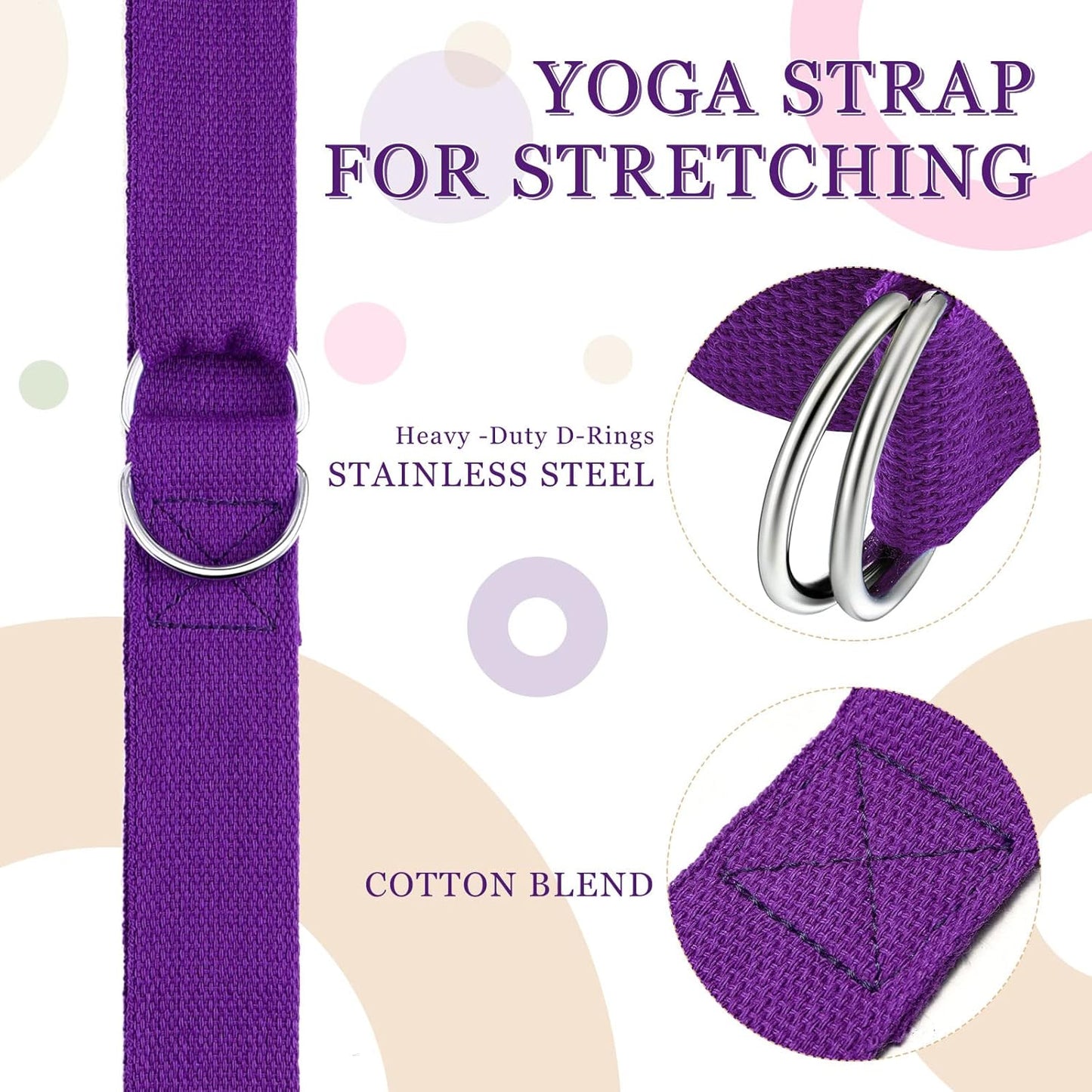 Leyndo 24 Pieces Yoga Strap Stretching Pilates Exercise Adjustable Straps 6 ft Non Elastic Yoga Belt with Adjustable D Ring Buckle for Pilates Gym Workouts Fitness