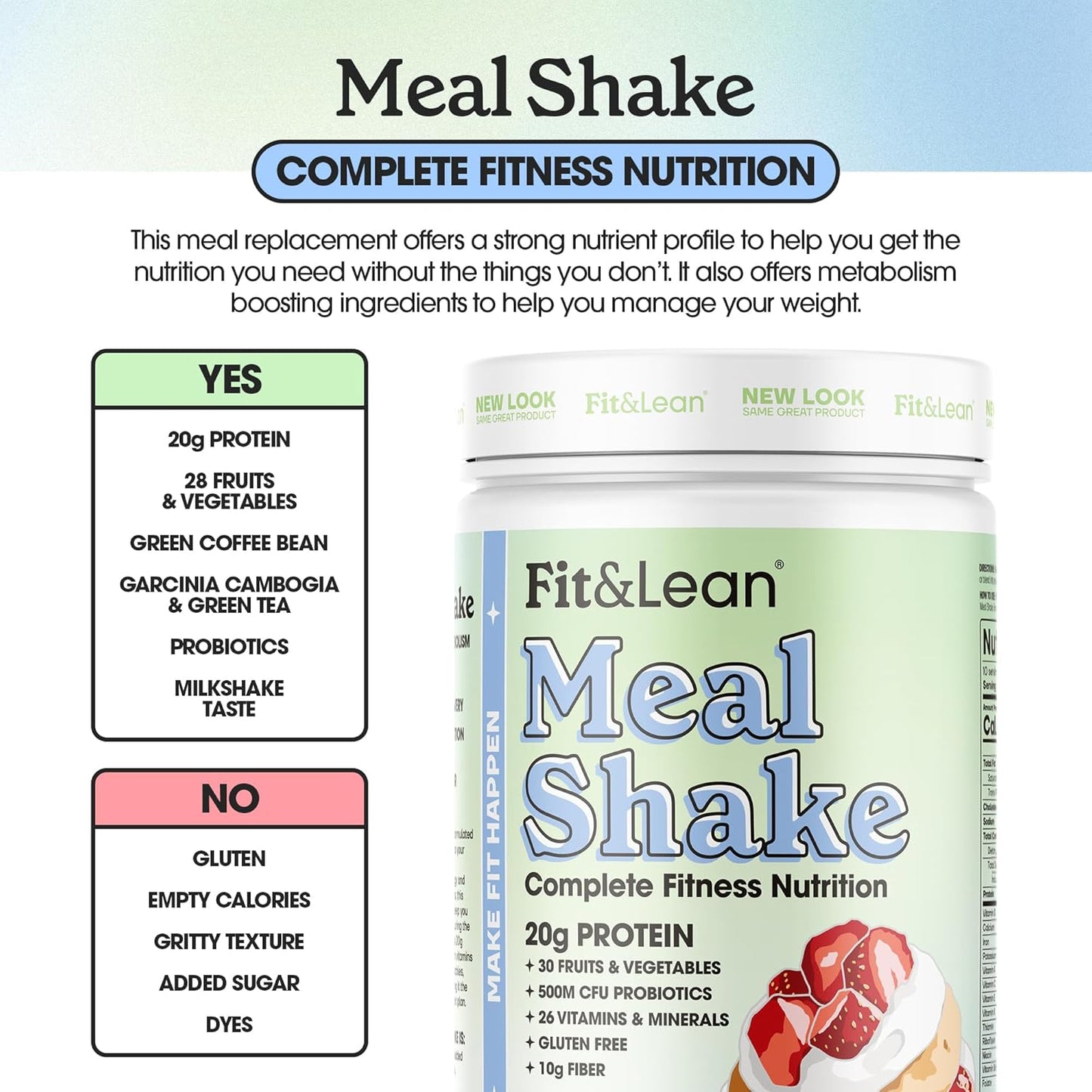 Fit & Lean Meal Shake, Fat Burning Meal Replacement, Protein, Fiber, Probiotics, Strawberry Shortcake, 0.8 lbs (365 g),10 Servings Per Container