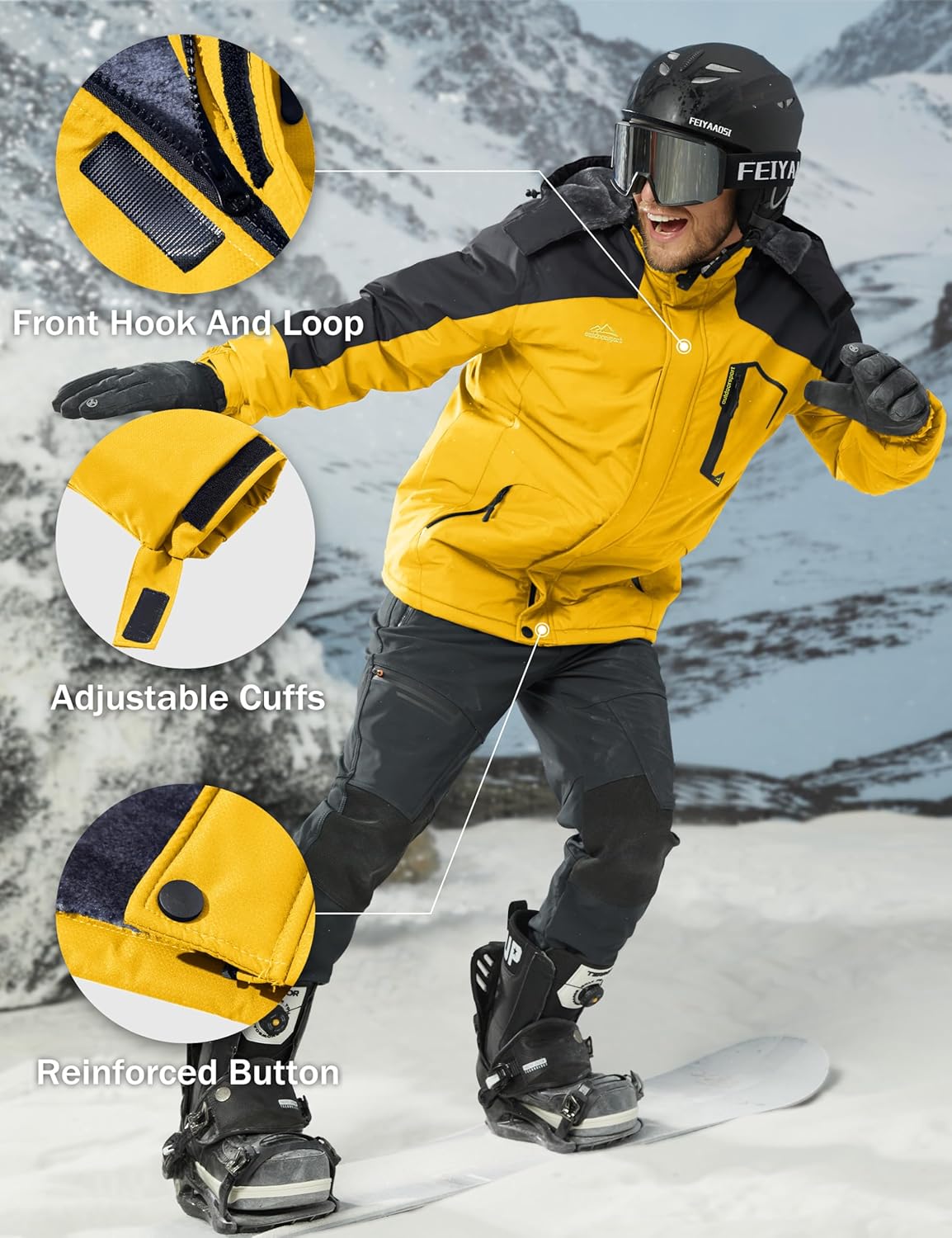 MAGCOMSEN Men's Winter Coats Water Resistant Ski Snow Jacket Warm Fleece Jacket Parka Raincoats With Multi-Pockets