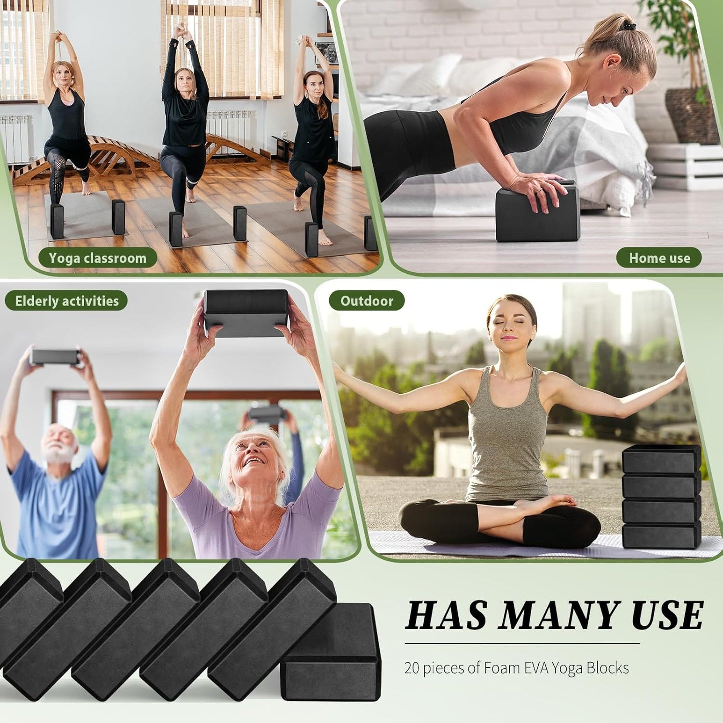 20 Pcs Foam EVA Yoga Blocks Lightweight Non-Slip Supportive Foam Blocks Yoga Prop Accessories for Pilates, Stretching and Meditation, Men and Women Yogi (Black)
