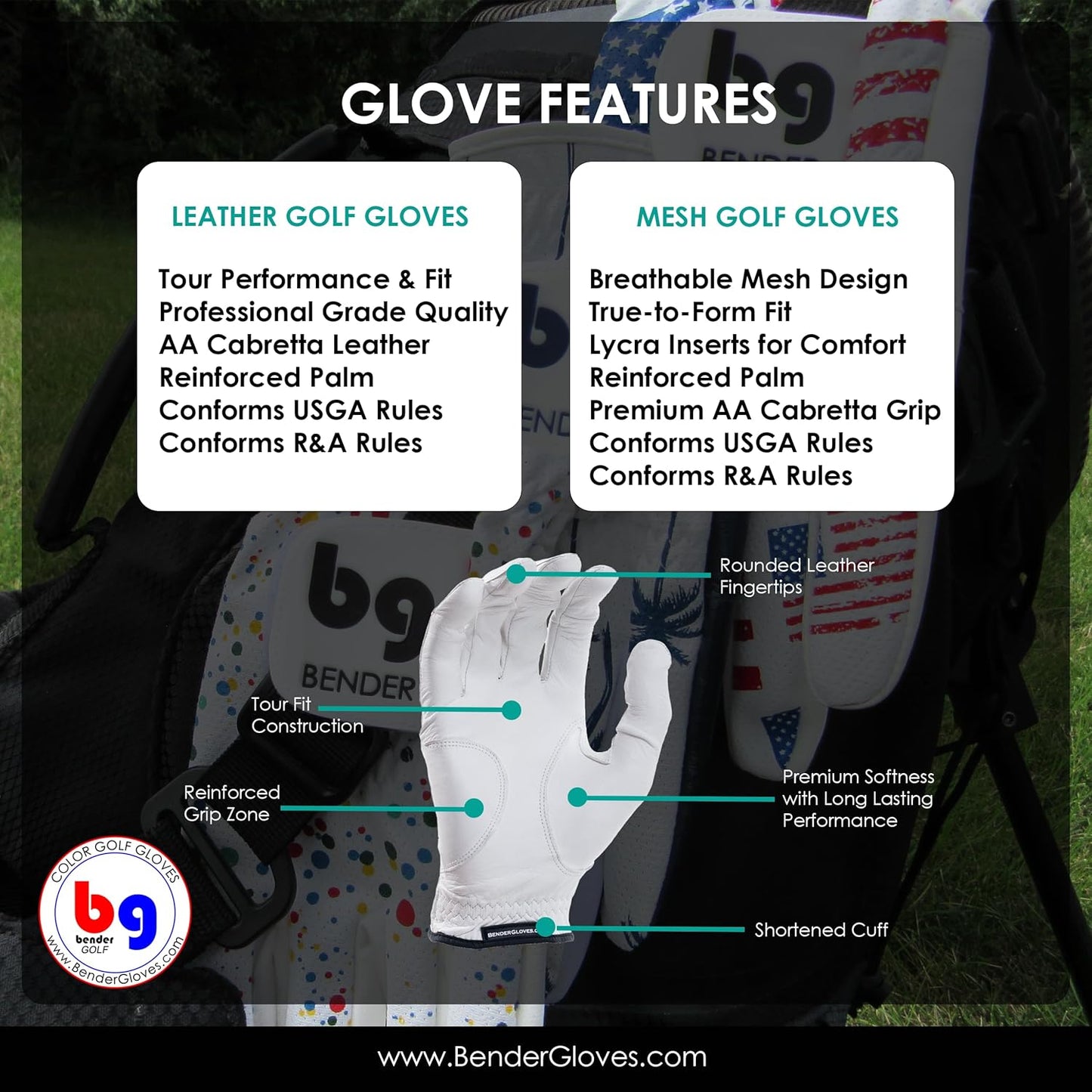 BG Bender - Mens Golf Glove, Durable Mesh Golf Gloves, Unique Golf Gloves