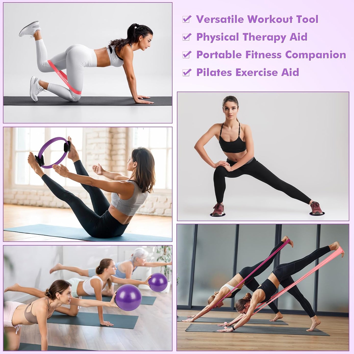 Pilates Ring Set Exercise Equipment with Exercise Bands Resistance Bands Set, Pilates Ball, Sliding Disks β Workout Equipment Home Gym Includes Complete Fitness Poster