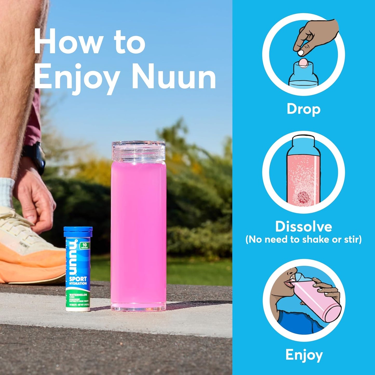 Nuun Sport Electrolyte Tablets with Magnesium, Calcium, Potassium, Chloride & Sodium, Gluten Free & Vegan, Watermelon, 4 Pack (40 Servings Total)