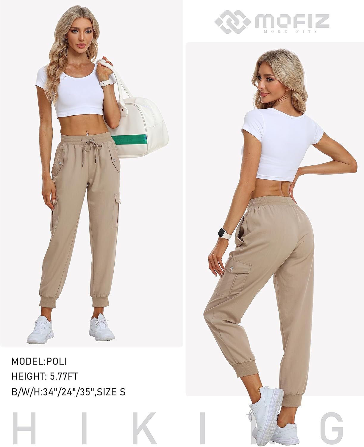MoFiz Women's Outdoor Cargo Pants Lightweight Joggers Elastic Waist Athletic Hiking Sweatpants Casual Travel Pant with Pocket