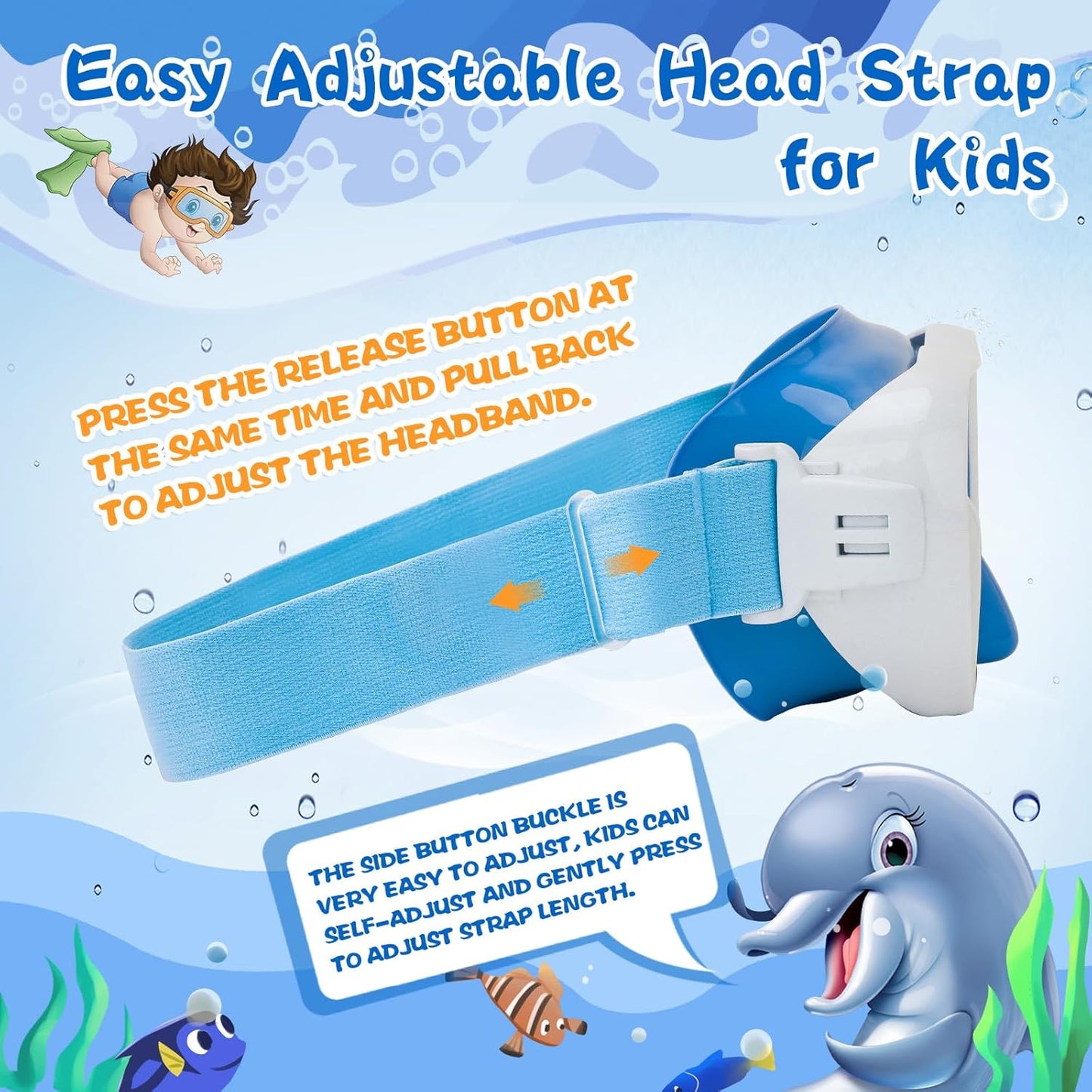 Kids Swim Goggles with Nose Cover, Anti-Leak Swim Mask with Elastic Fabric Strap, UV Protection Swimming Goggles for Kids