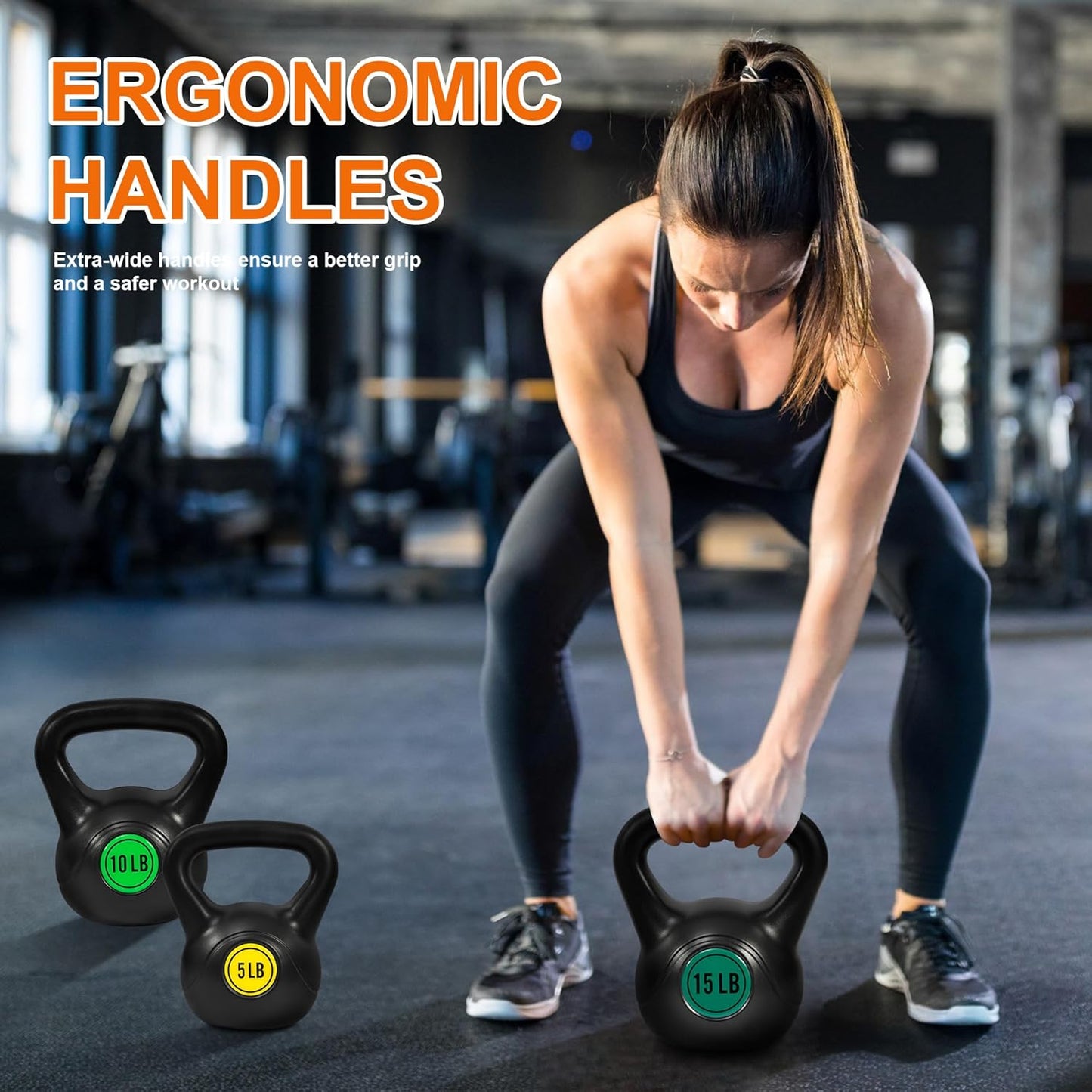 Fitvids Wide Grip 3-Piece or 4-Piece Kettlebell Exercise Fitness Weight Set, Include 5 lbs, 10 lbs, 15 lbs and 20 lbs, Set of 3 or Set of 4