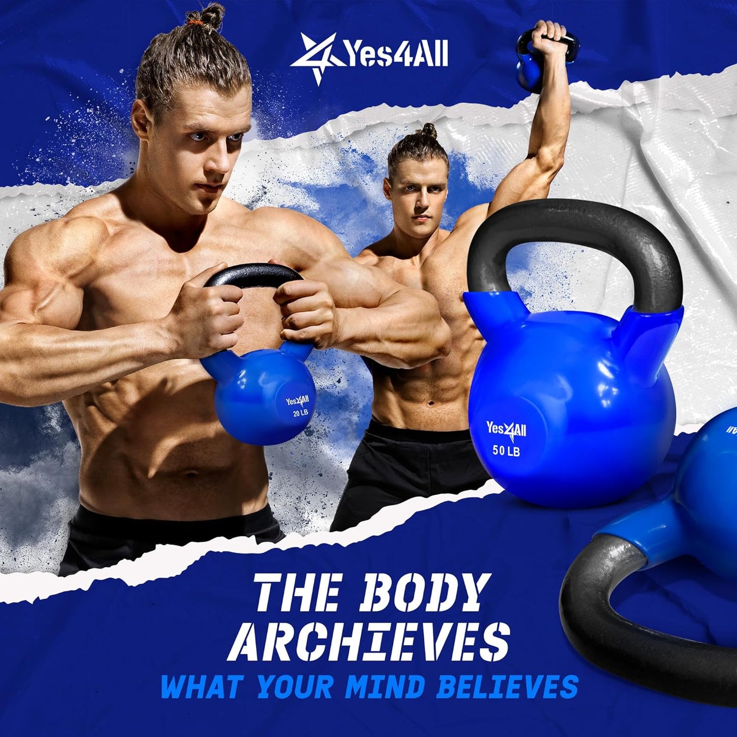 Yes4All 5-100 LB Kettlebells Vinyl Coated Cast Iron for Dumbbell Weights Exercises, Gym, Fitness, Full Body Workout Equipment Push up, Grip and Strength Training