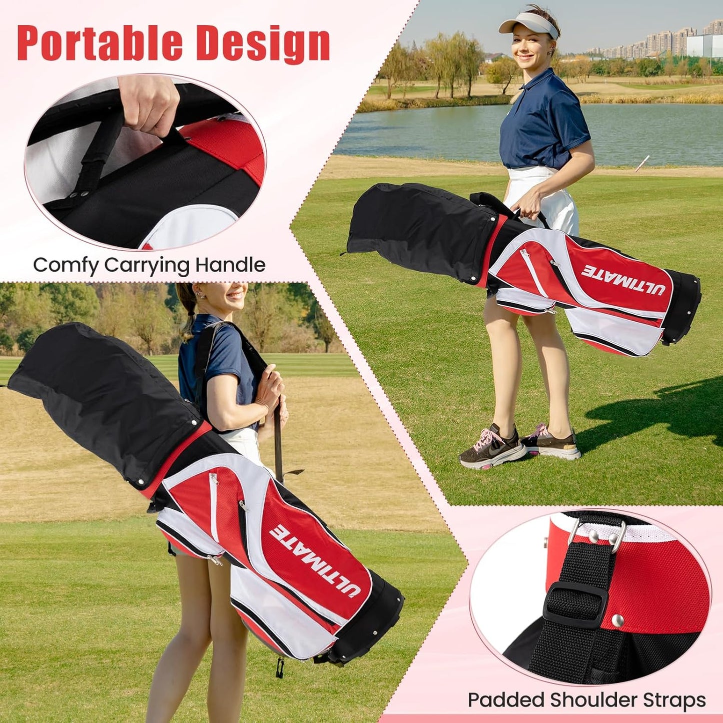 Tangkula 9/10/12 Pieces Women's Complete Golf Clubs Set, Golf Club Package Set with 460CC Driver, Fairway Wood & Hybrid, Irons, Putter, Portable Regular Golf Club Set