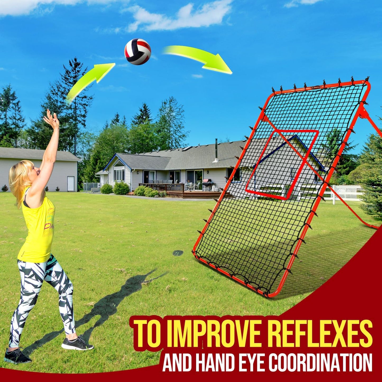 7x4FT Volleyball Rebounder Net,Angle Adjustable Volleyball Training Equipment for Hitting,Blocking,Serving,Setting, Easy Setup Volleyball Rebound Net, Portable Volleyball Trainer for Kids and Adults