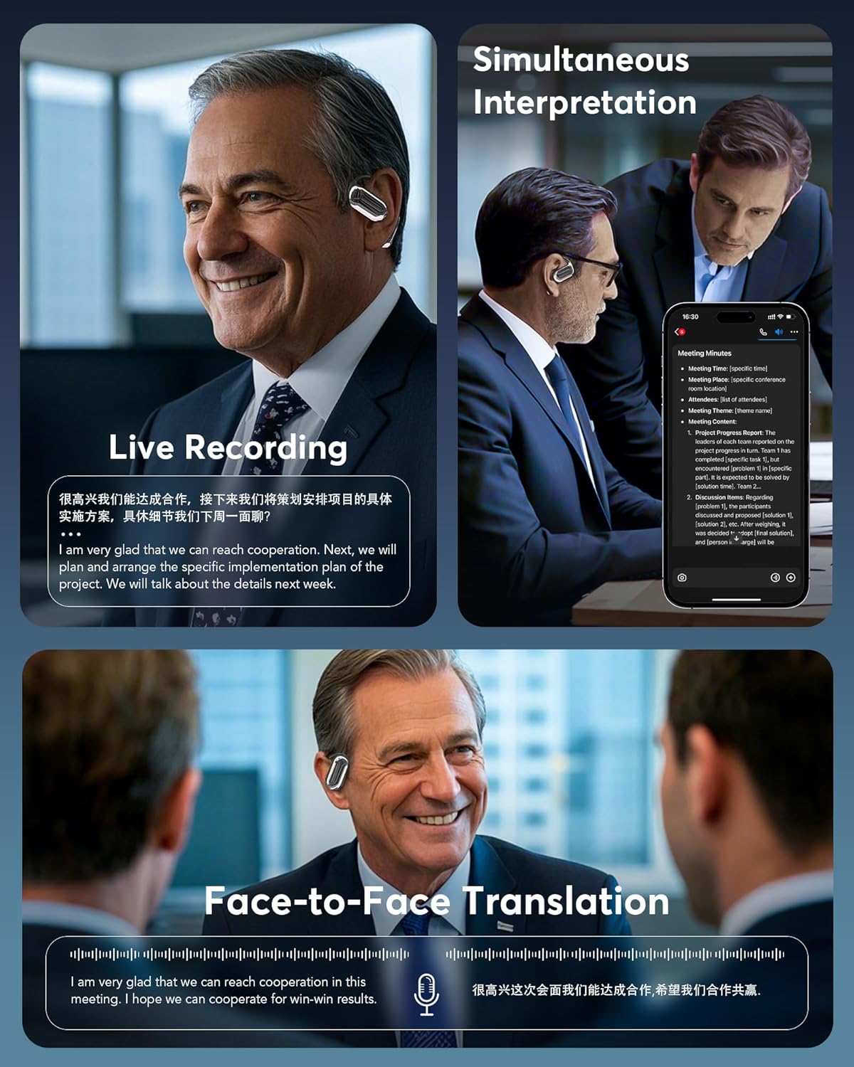 AI Language Translation Earbuds, Bluetooth 5.4 Headphones Translator for 144 Languages & Accents, OWS LCD Touch Screen Real-Time Earphones Fit iOS and Android Ideal for Travel Business Learning