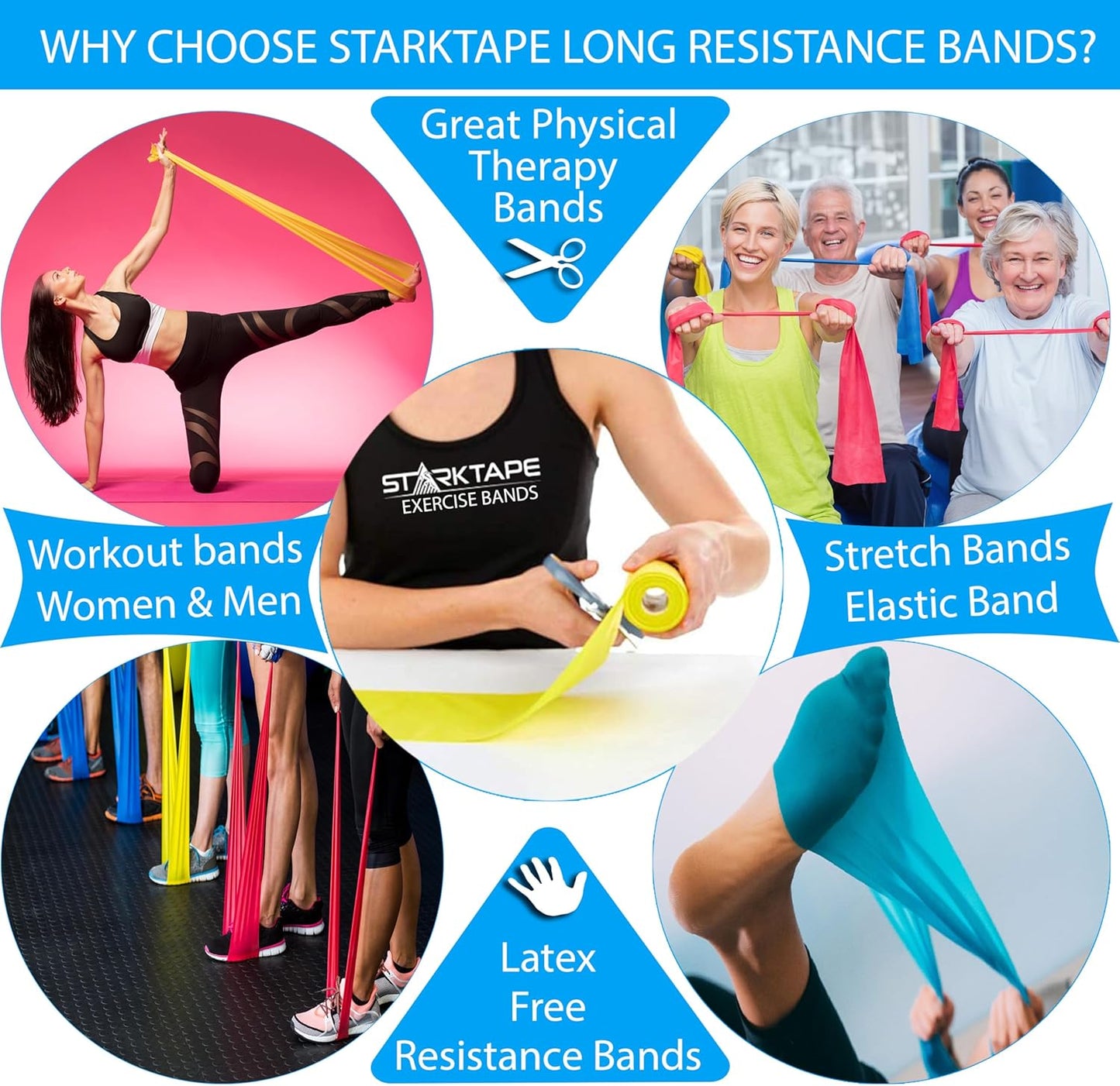 Resistance Bands Professional 8,16, 25, 50 Yards Bulk Rolls. Latex-Free Elastic Physical Therapy Band. No Scent, No Powder - Perfect for Home Exercise, Yoga, Pilates, Gym, Rehab, Workout