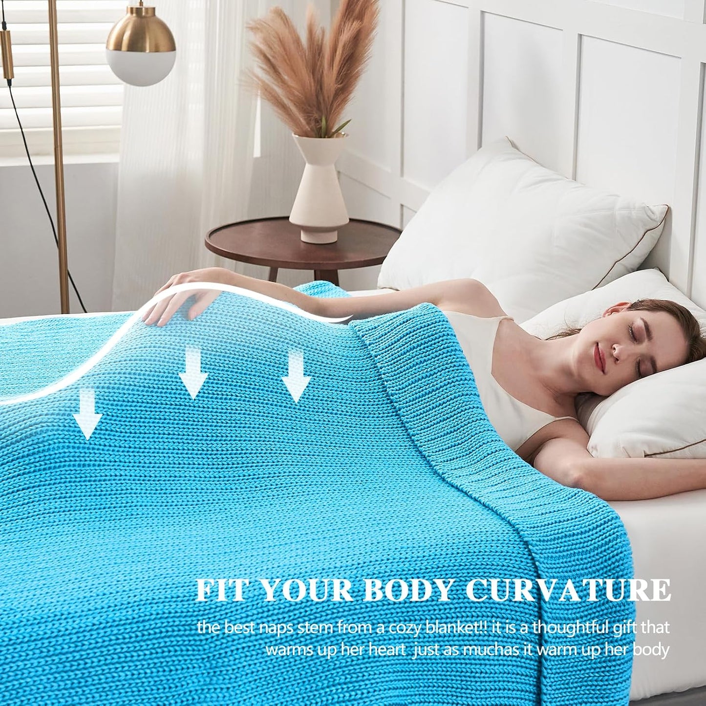 L'AGRATY Knitted Weighted Blanket - 48"x72" 12lbs Cooling Chunky Knit Heavy Blanket for Adults Braided Crochet Throw Thick Cable Yarn Knit Decorative No Beads Evenly Weighted Machine Washable