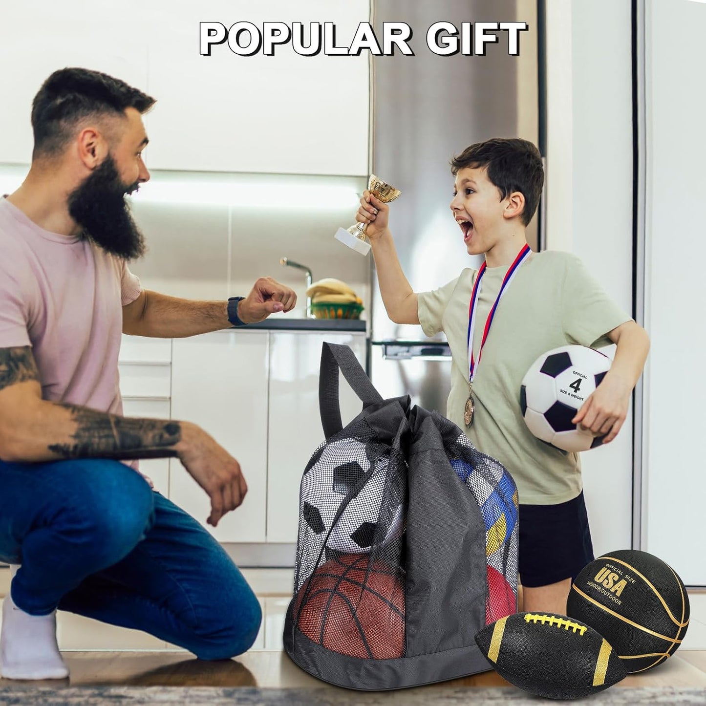 Realspring 6 Pcs Multi Sport Ball Set for Kid Teen Operation Christmas Official Size Football, Basketball, Soccer, Volleyball, Playground Ball, Baseball with Sports Equipment Bag Pump