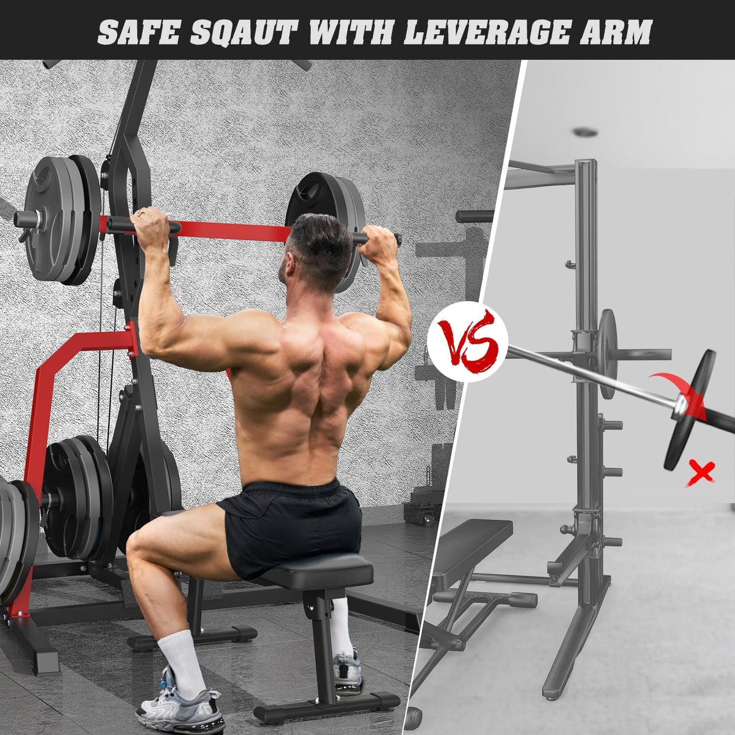 DONOW Leverage Gym Power Rack Squat Rack Lever Gym with LAT Low Row System Home Gym System Workout Station 2:1 Ratio (Without Weight Plates)