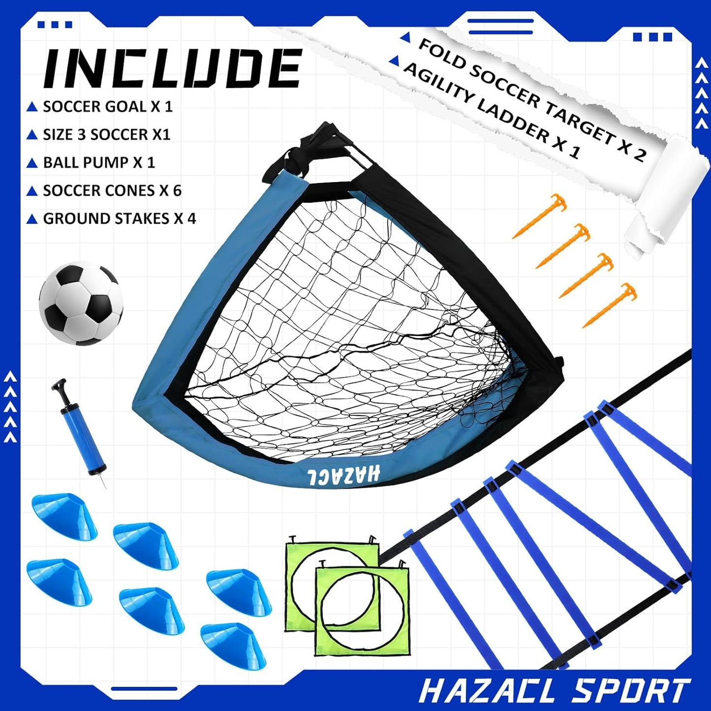 Kids Soccer Goal for Backyard, 6x4 9x5 FT Portable Soccer Nets Pop Up with Ball, Agility Ladder, Cones, Target & Carry Bag for Toddler Youth Outdoor Indoor Training Practice Sports Games Play