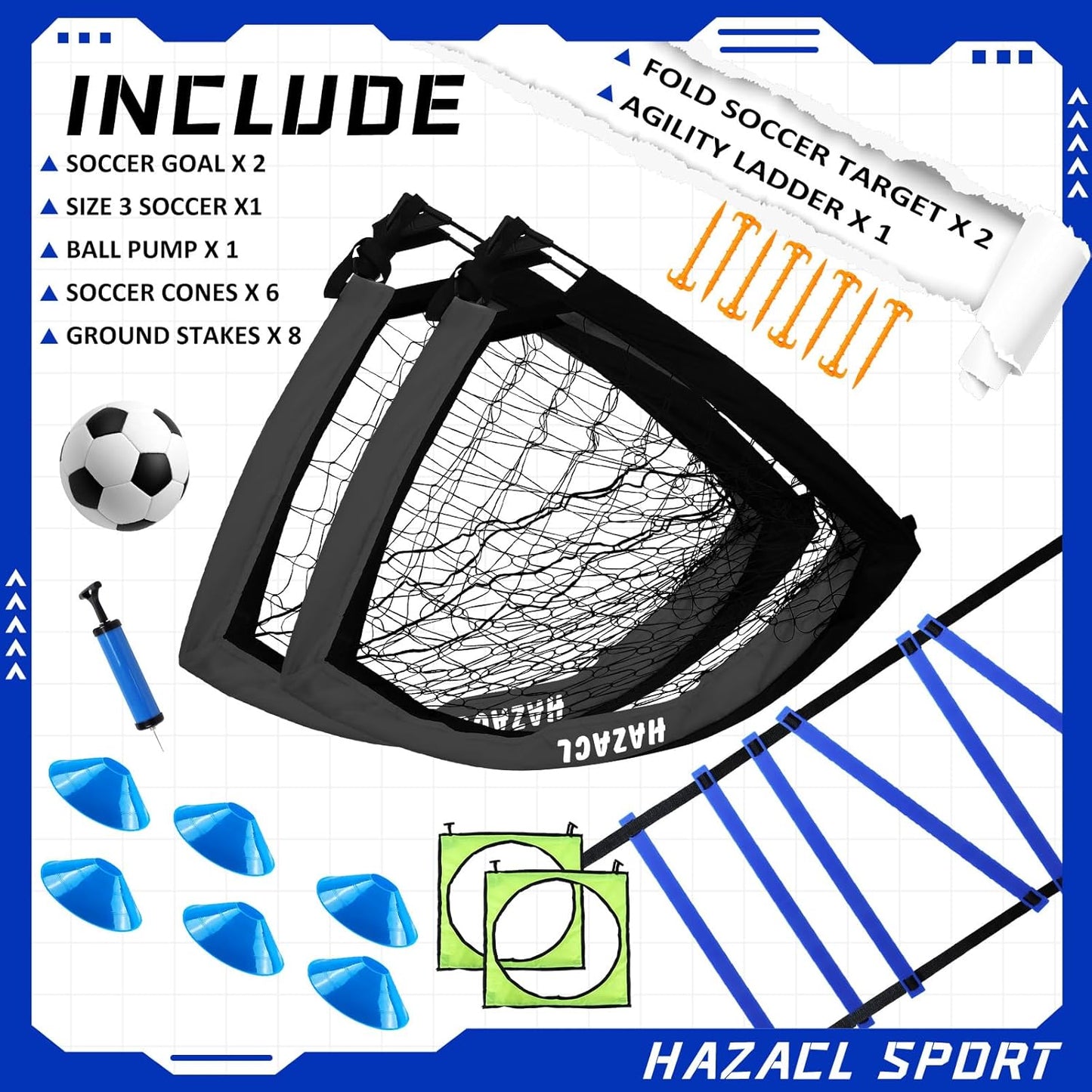 Kids Soccer Goal for Backyard, 6x4 9x5 FT Portable Soccer Nets Pop Up with Ball, Agility Ladder, Cones, Target & Carry Bag for Toddler Youth Outdoor Indoor Training Practice Sports Games Play