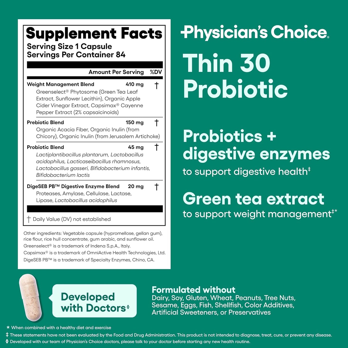 Physician's CHOICE Probiotics for Weight Management & Bloating - 6 Probiotic Strains - Prebiotics - Key ingredient Cayenne - Supports Gut Health - Weight Management for Women & Men - Green Tea - 84 CT