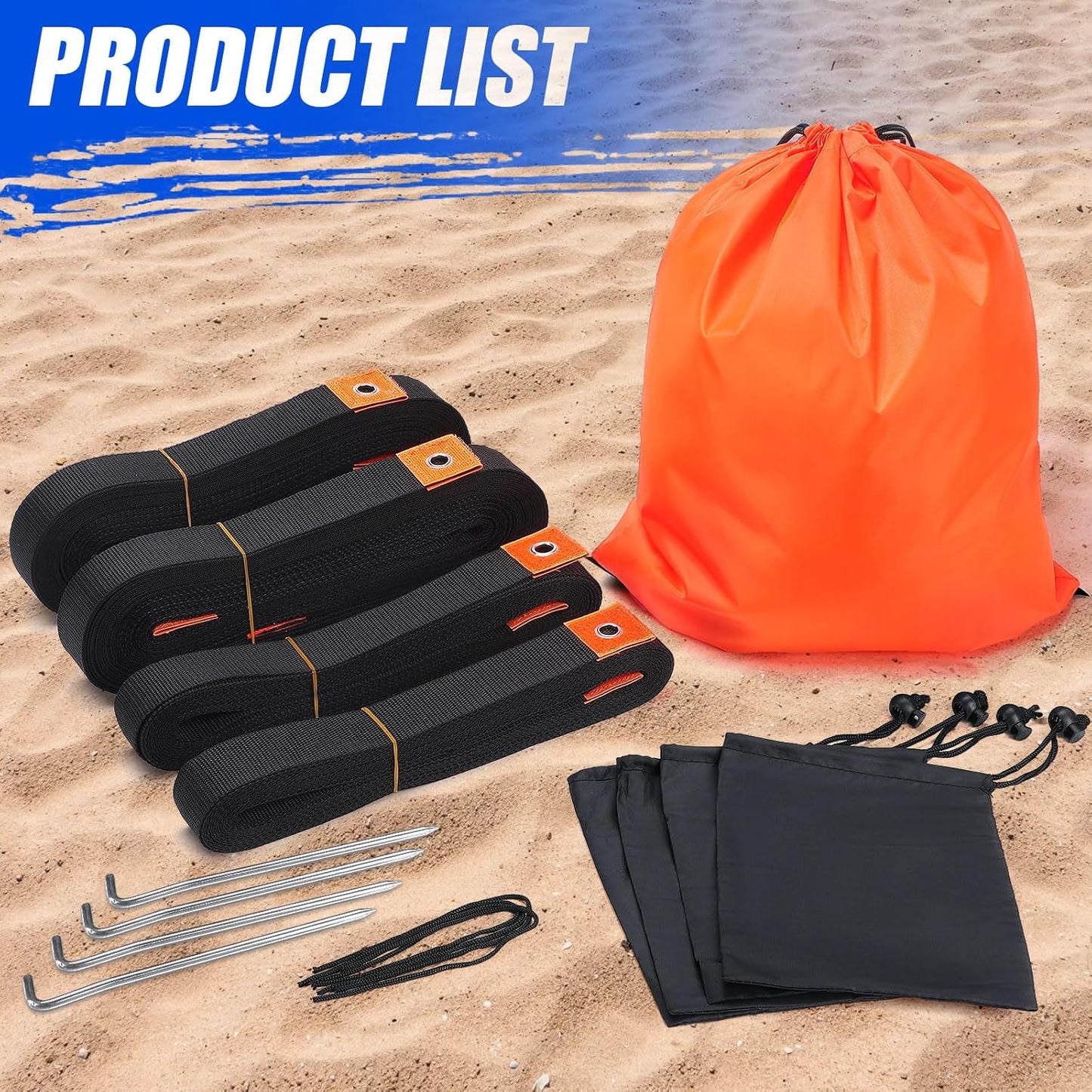 TOBWOLF 26.3' x 52.6' Beach Volleyball Lines, Volleyball Court Lines with Metal Anchors & SandBags,Highly Visible Marking Sand Lines with Metal Anchors & SandBags for Sand Outdoor Grass Backyard