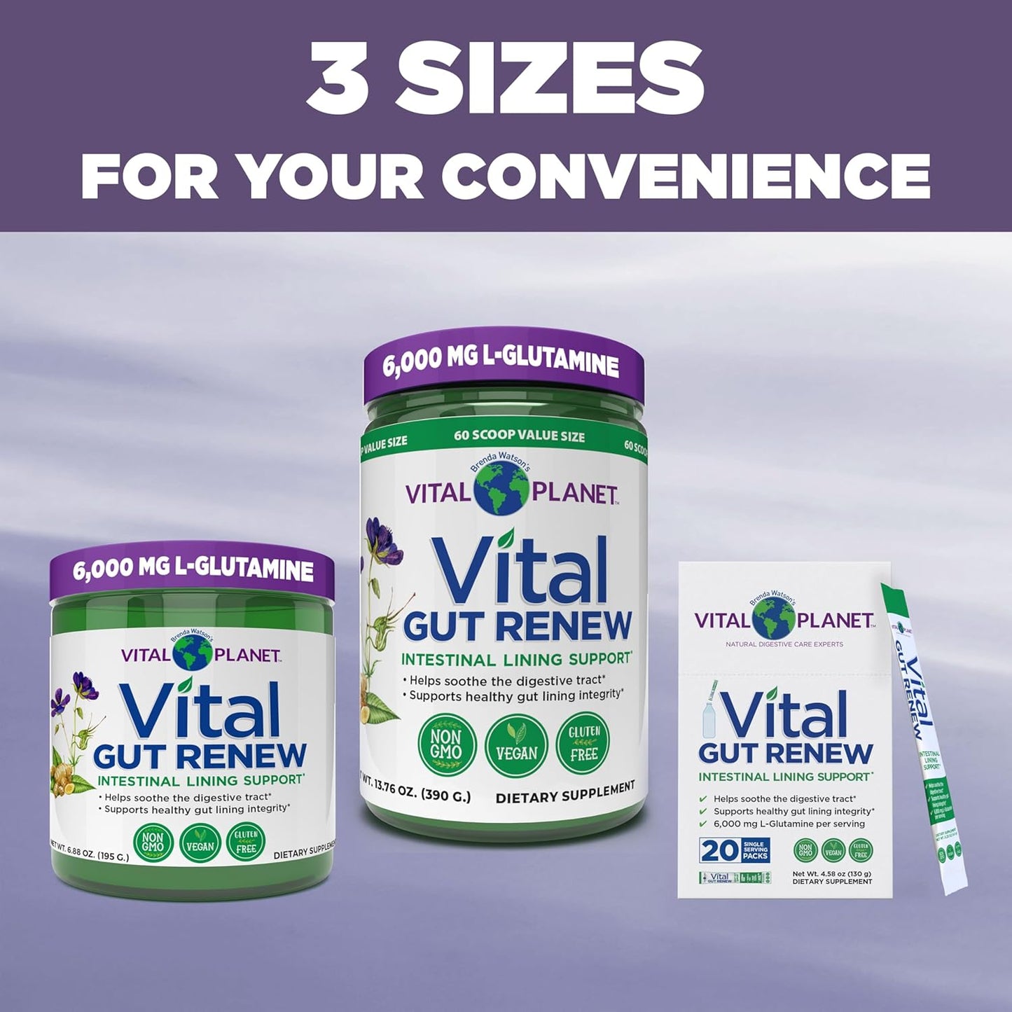 Vital Planet - Vital Gut Renew Powder Supplement for Leaky Gut Repair with L-Glutamine, Marshmallow and Ginger Root, DGL Licorice Root and Organic Aloe Vera, L Glutamine 6000mg 6.88 oz
