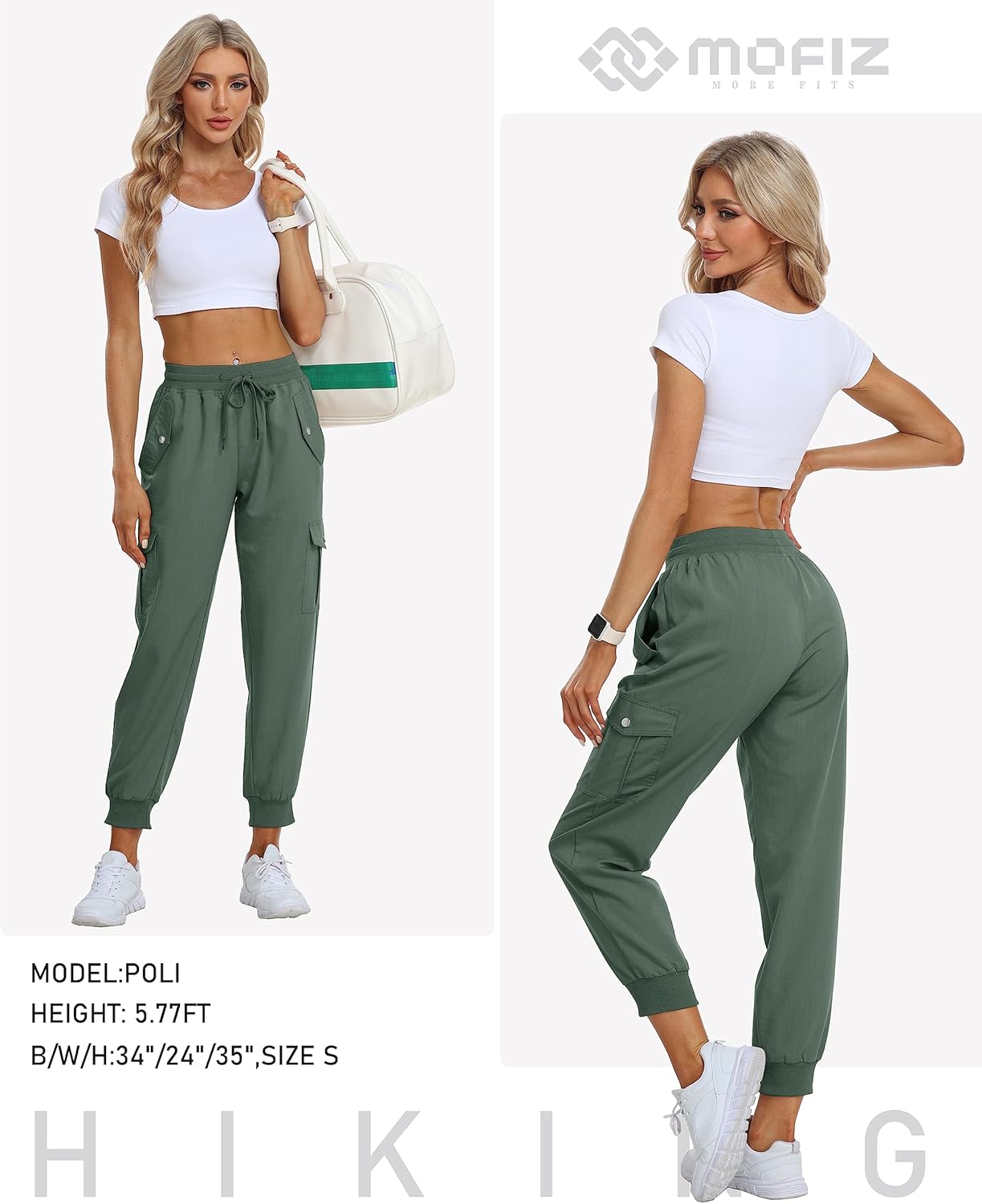 MoFiz Women's Outdoor Cargo Pants Lightweight Joggers Elastic Waist Athletic Hiking Sweatpants Casual Travel Pant with Pocket