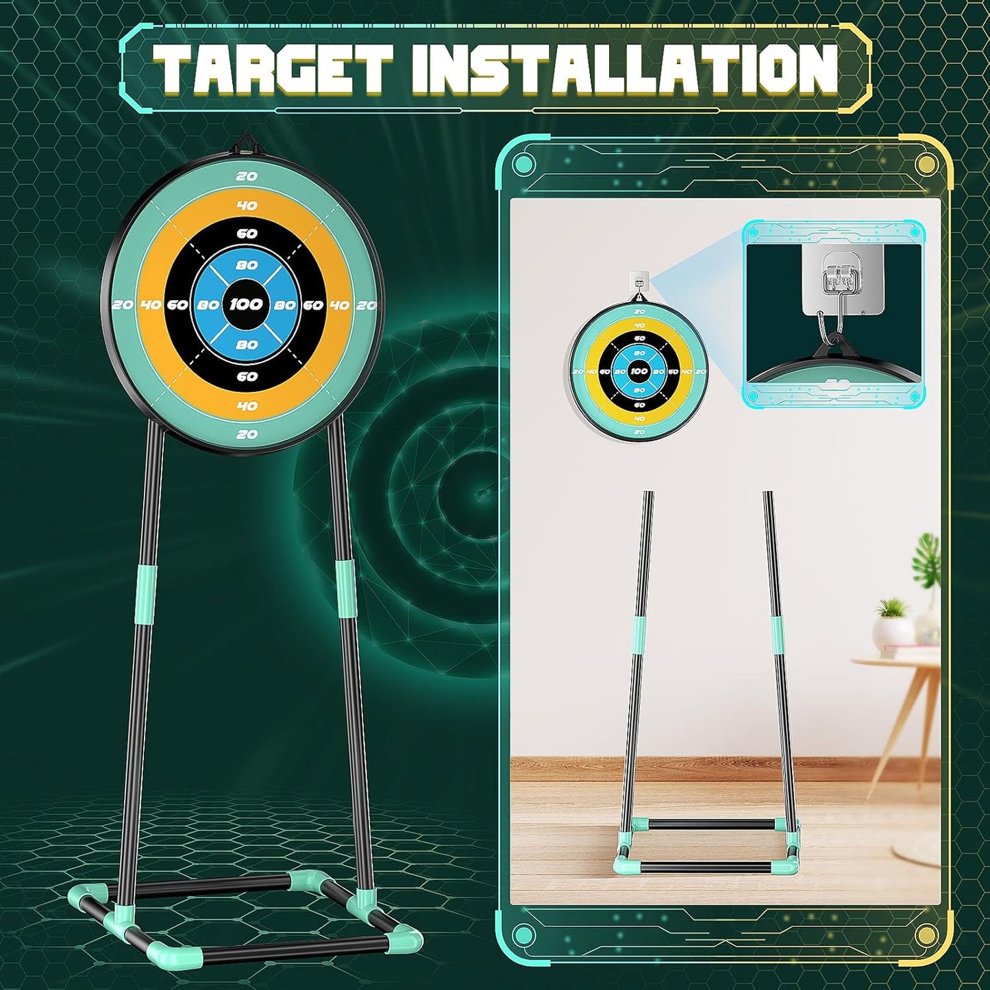 2 Pack Upgraded Kids Bow and Arrow Sets with Sound Effects&Color-Changing LED Flash Lights, Achery set for 4 5 6 7 8 9 10 11 12 Year Old, Indoor Outdoor Toys for Ages 5-7 8-13 Boys Girls(Green&gold)