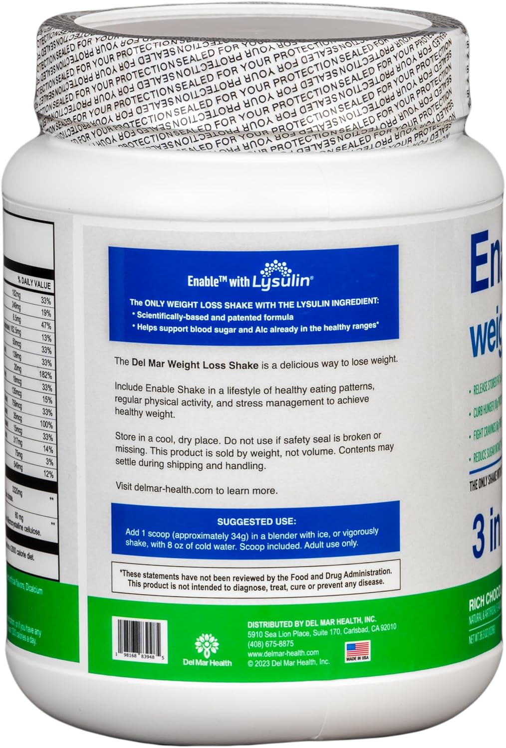 Enable Weight Loss Shake - Rich Chocolate Flavor for Delicious & Nutritious Meal Replacement, 2lb 11oz