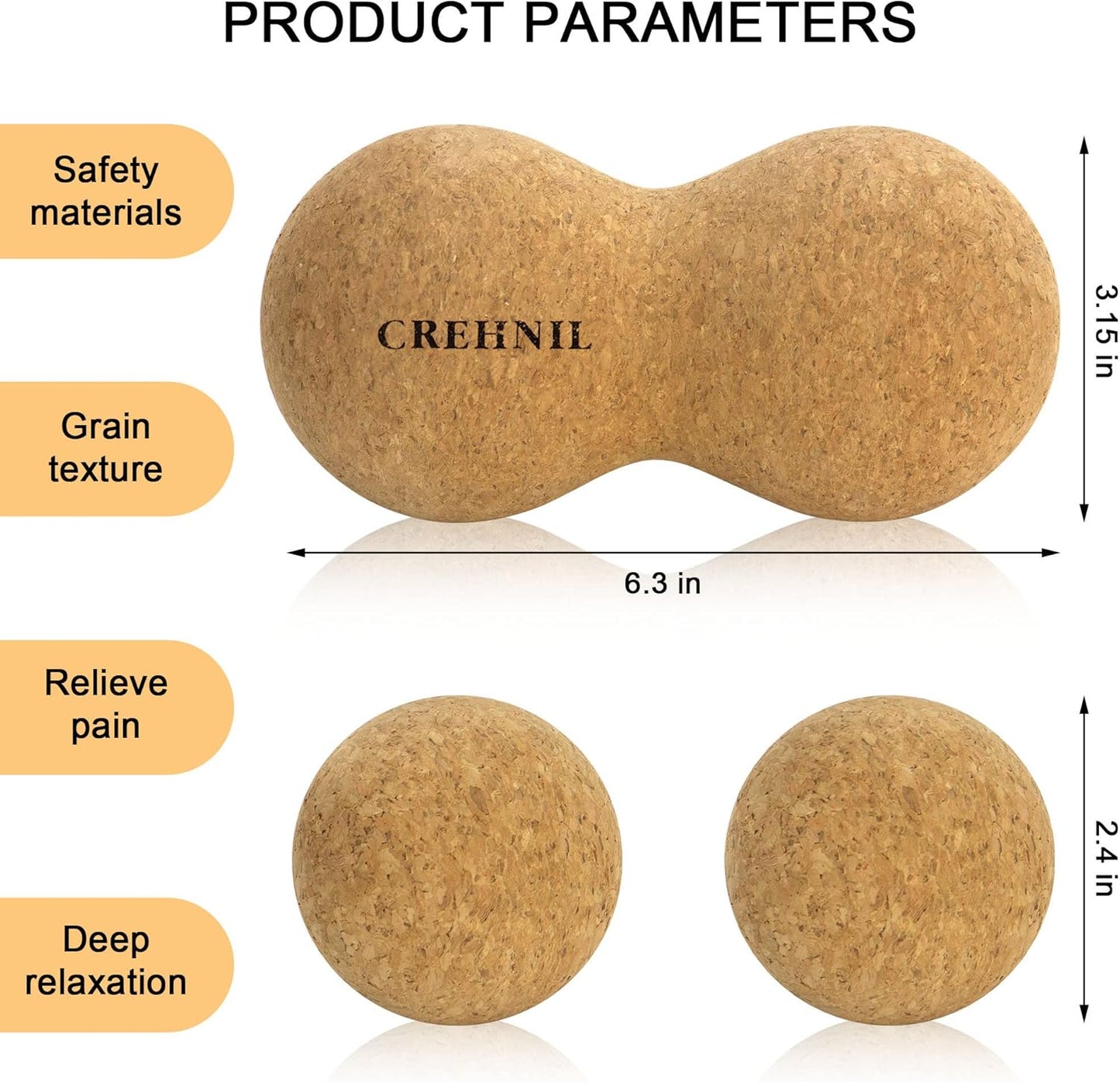 Natural Cork Peanut Massage Ball Roller Trigger Point Myofascial Release Double Lacrosse Massage Set