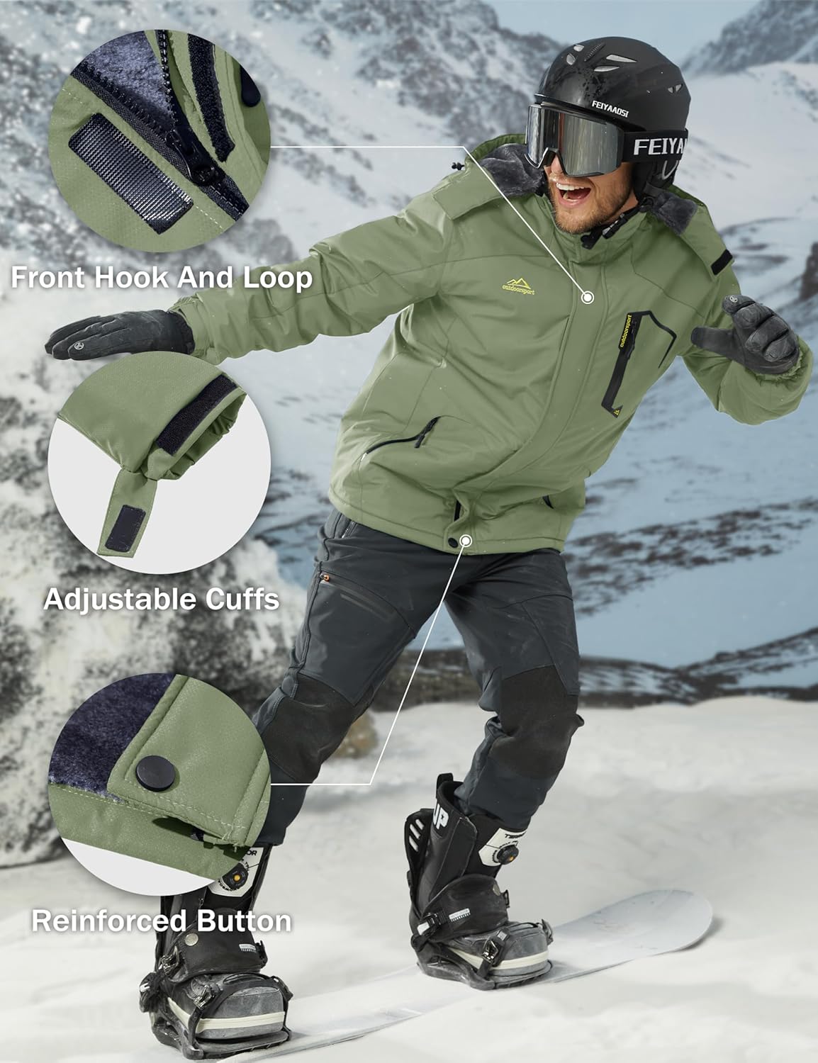 MAGCOMSEN Men's Winter Coats Water Resistant Ski Snow Jacket Warm Fleece Jacket Parka Raincoats With Multi-Pockets