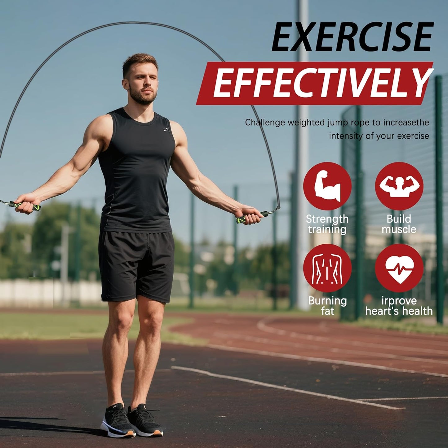 Weighted Jump Rope for Men Women -Interchangeable 1/5lb 1/4lb 1/2lb Heavy jump ropes - 360 Degree Spin - Length Adjustable,Ergonomics Leather Grip Skipping Rope for Fitness Weight Loss & More