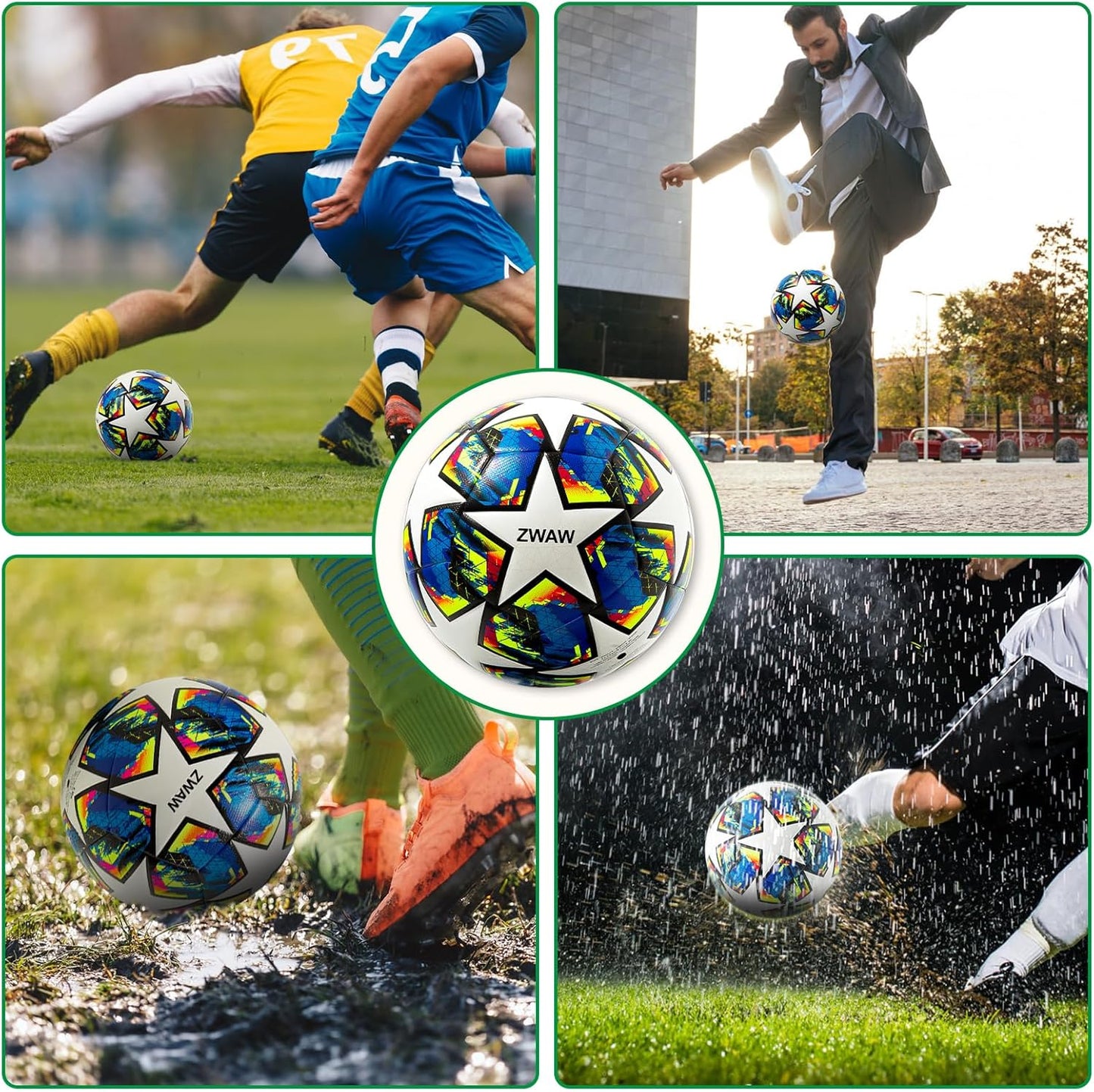 Size 5 Soccer Ball, Waterproof PU Leather, Official Match Ball, with Pump & Needles