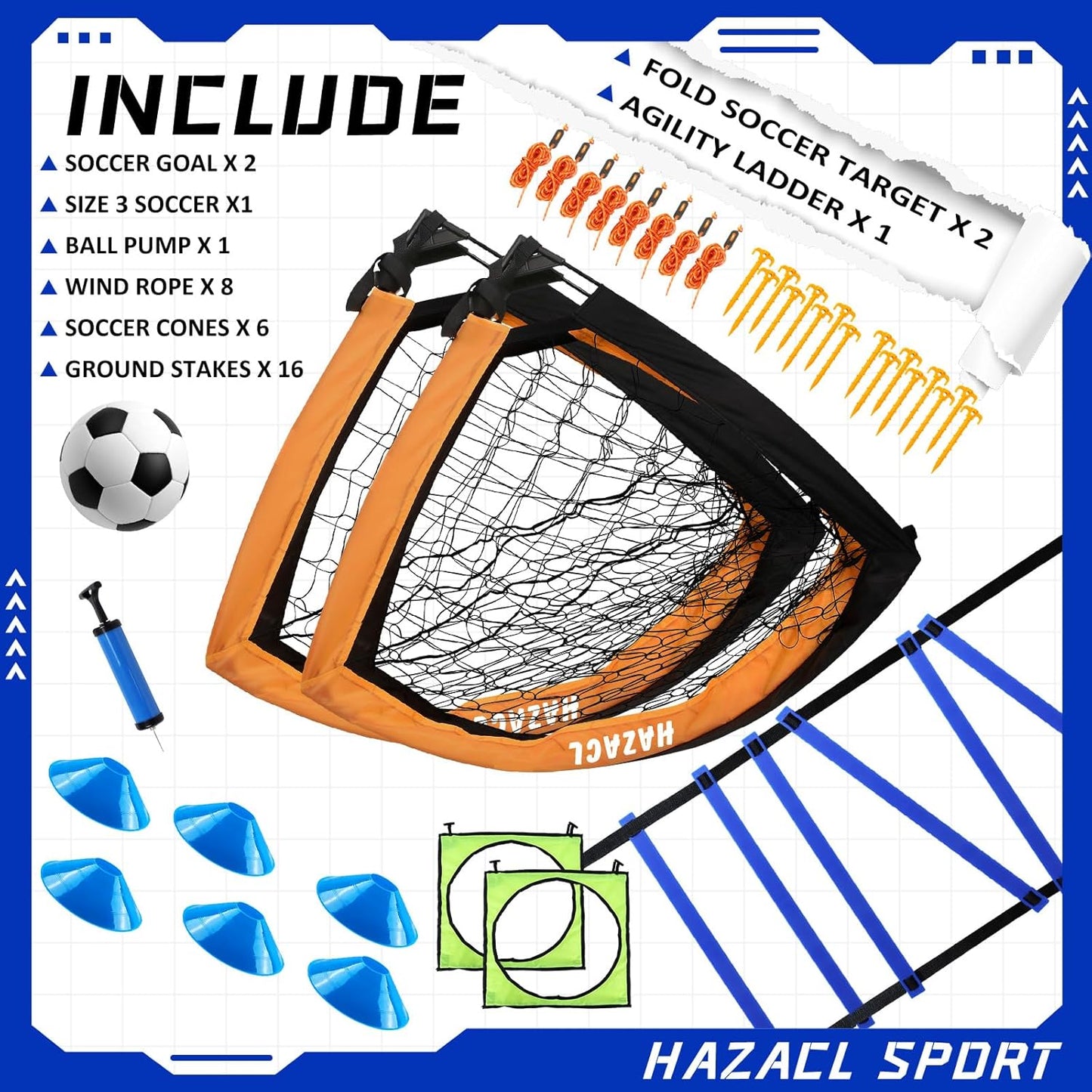 Kids Soccer Goal for Backyard, 6x4 9x5 FT Portable Soccer Nets Pop Up with Ball, Agility Ladder, Cones, Target & Carry Bag for Toddler Youth Outdoor Indoor Training Practice Sports Games Play