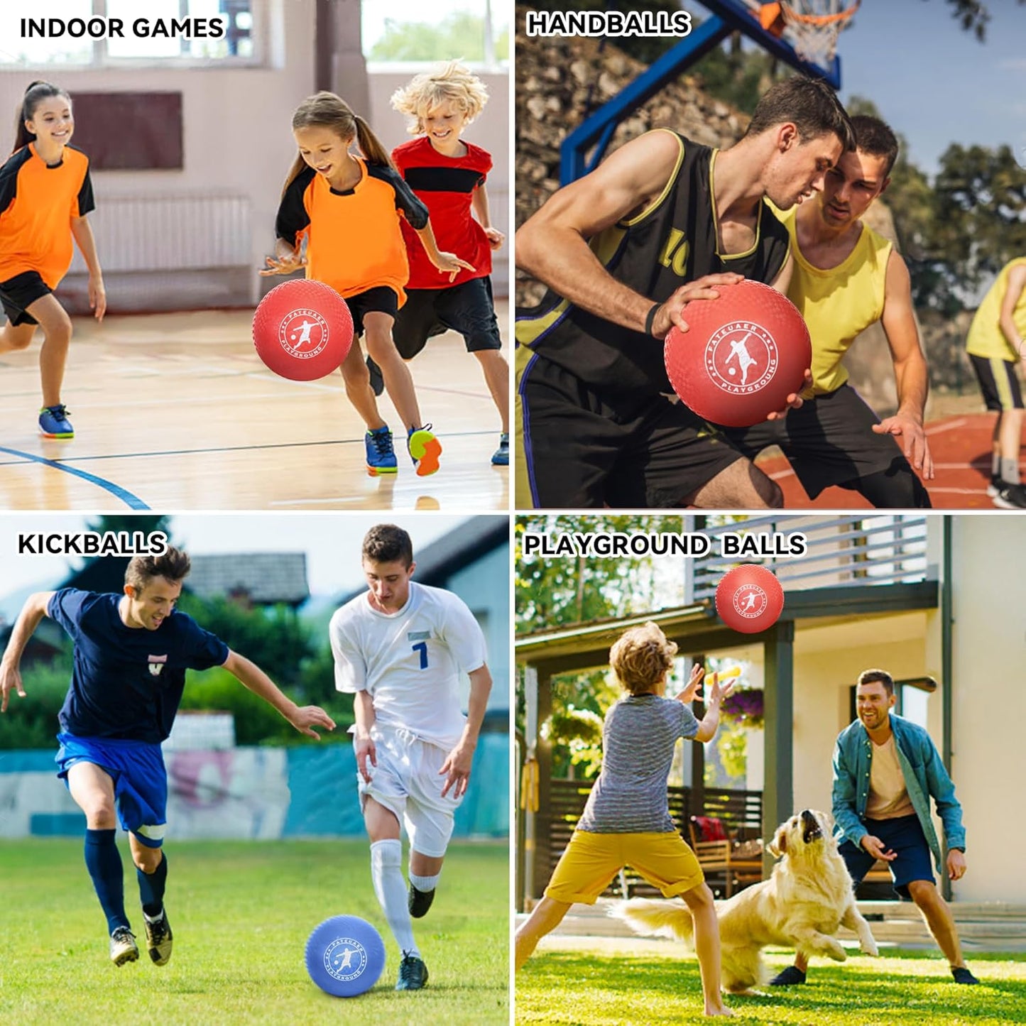 10 Inch Kickball Set, Playground Ball with Carrying Bag, Dodge Balls for Kids and Adults, Bouncing Sport Handball and Toy Ball, Outdoor Rubber Balls Official Camps and Schools Play Ball