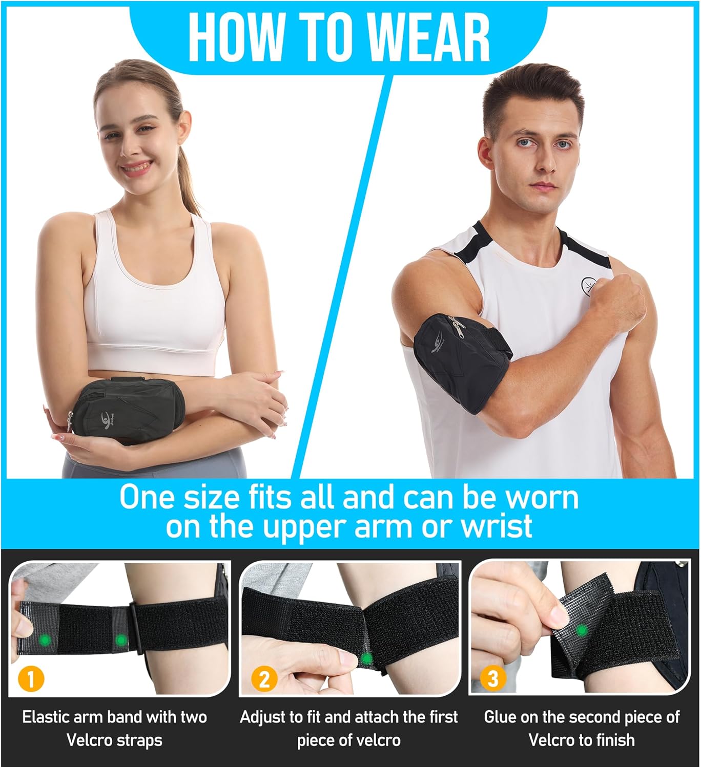 HiRui Universal Comfort Armband Phone Holder Running Armband Adjustable Wristband Phone Holder for Exercise Workout Compatible with iPhone 16/15/14/13/Plus/Pro Samsung Galaxy All Phones (Black)