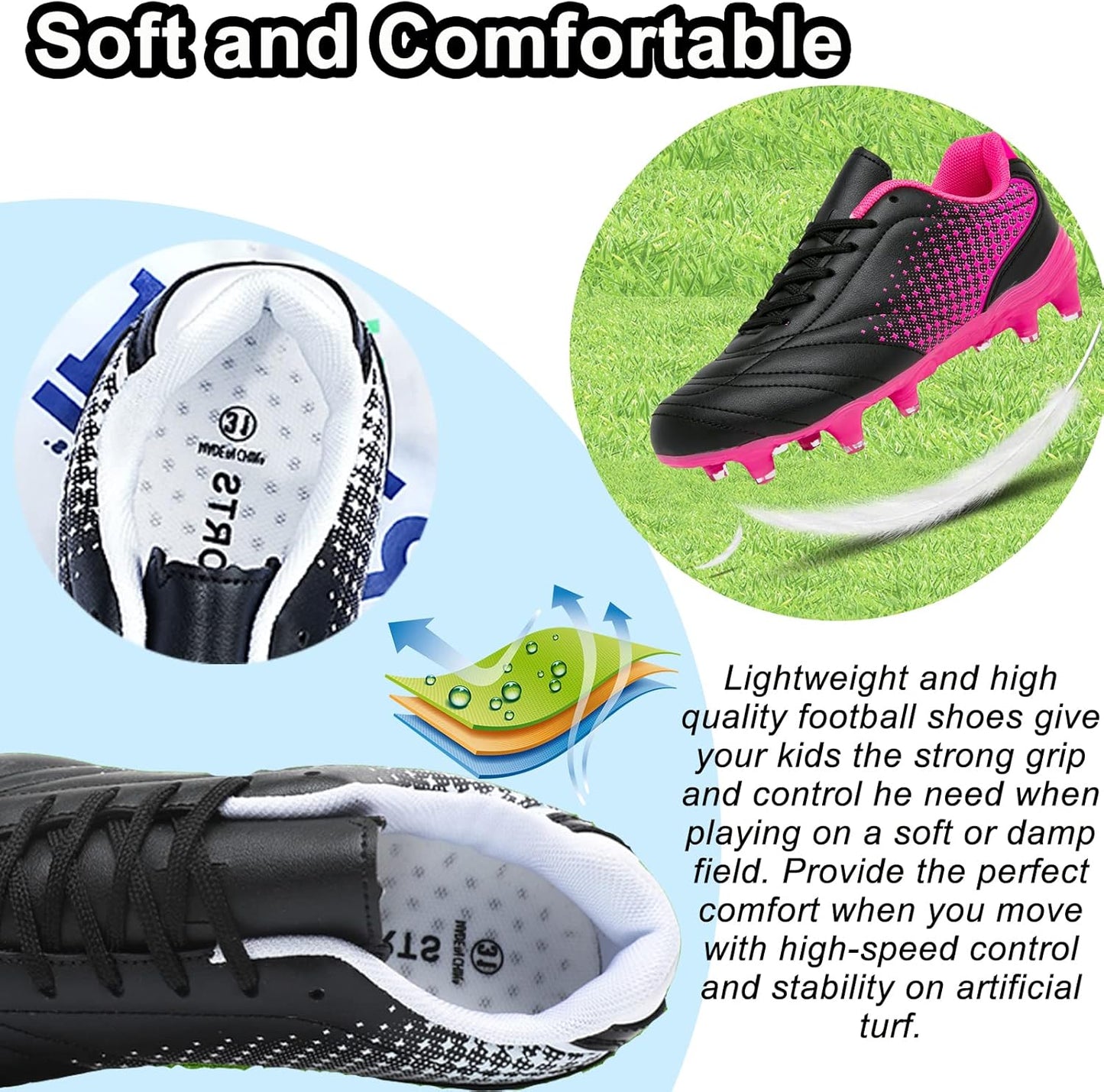 LIZRHA Soccer Shoes for Boys Girls Soccer Cleats Boys Girls Kids Athletic Outdoor Football Shoes Youth Football Cleats Outdoor & Indoor Soccer Shoes Lightweight, Running & Training for Students
