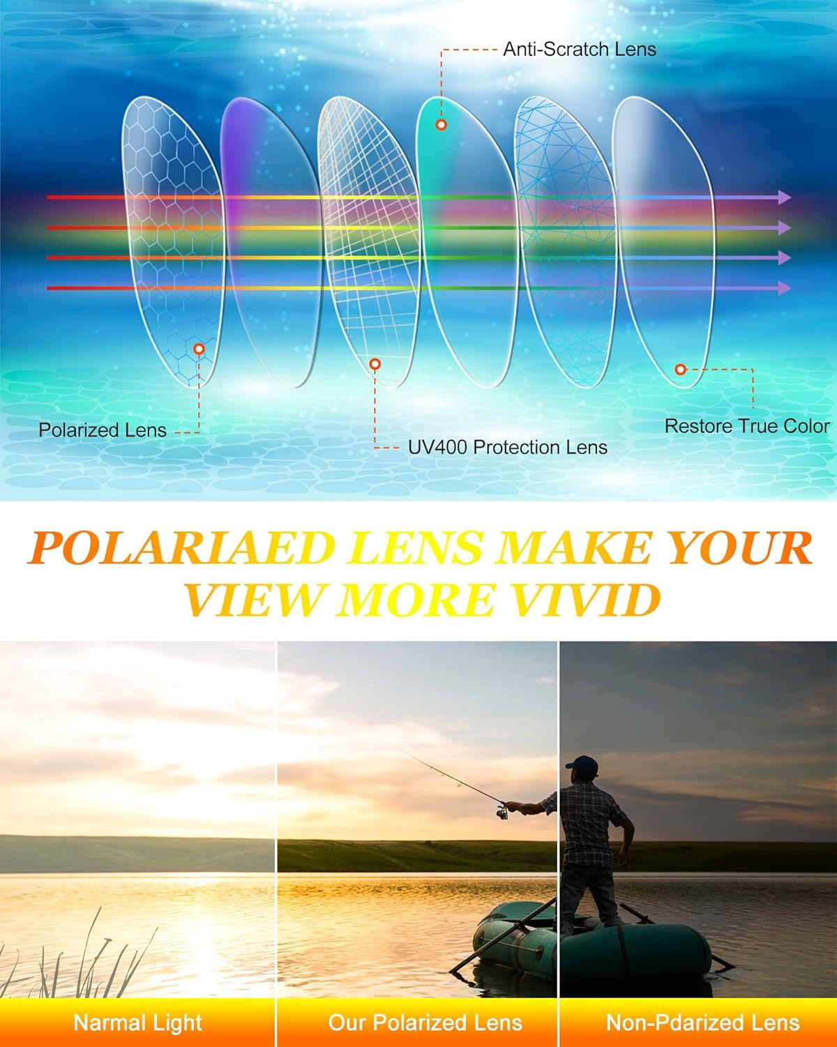 Frienda 6 Pack Polarized Sport Sunglasses for Men Multipack Fit over Glasses Pack Lot Set Men's Sport Fishing Eyeglasses