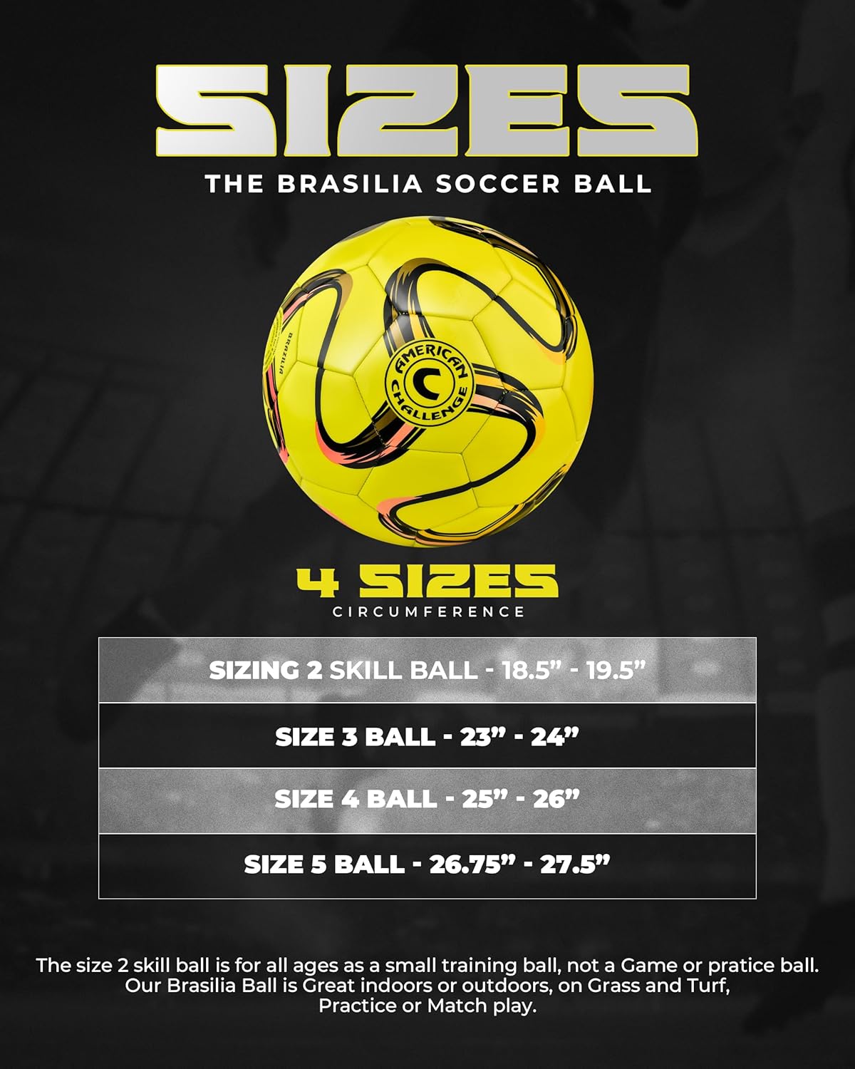 American Challenge Brasilia Soccer Ball – Soccer Ball Size 5, 4, 3 & 2 – for Youth & Adults – Ideal for Practice, Training & Grass Fields