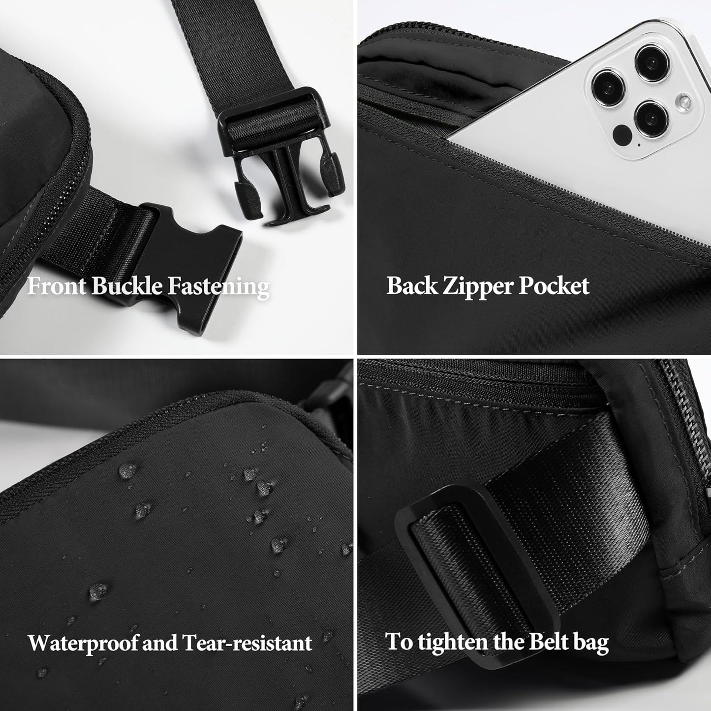 ODODOS Unisex Mini Belt Bag with Adjustable Strap Small Fanny Pack for Workout Running Traveling Hiking, Black