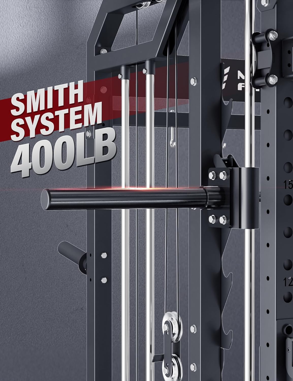 Major Fitness Smith△ Machine Drone2 Premium, All-in-One Home Gym Squat Rack with Aluminum Pulley Set , Weight Bar, Dual LAT Pull-Down Systems & Cable Crossover Machine for Full-Body Workouts