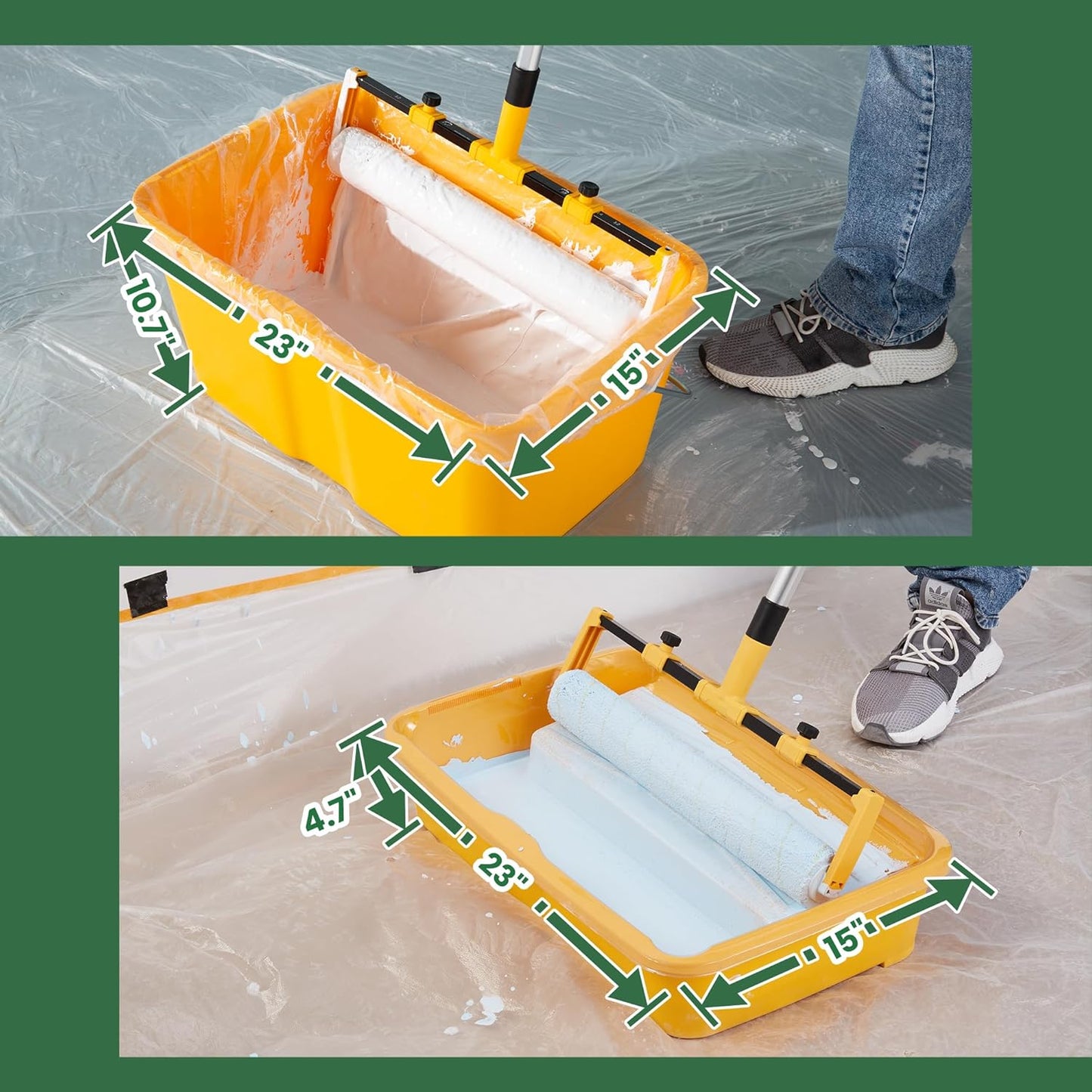 VOOMEY 28PC 18 Inch Paint Roller Kit, Paint Bucket,18" Paint Tray, 4 Inch Foam Paint Roller with 40 Inch Extension Pole,Ideal for Fast Large Area Painting Room and Small Area Detail Painting