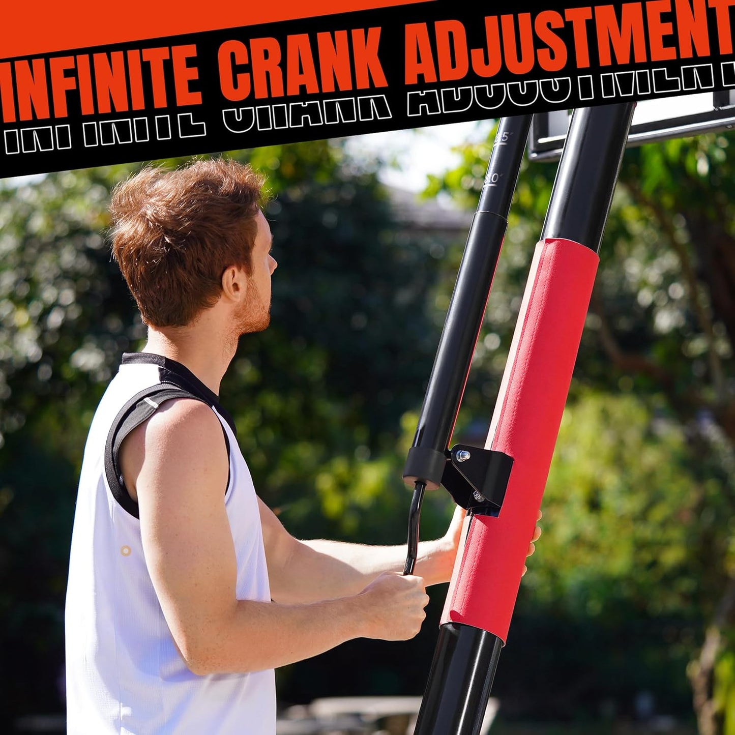 Crank Lift Basketball Hoop Outdoor 7.5-10ft Adjustable Portable Basketball Goal for Youth and Adults 44" 50" and 54" Patented Angle Adjustable PC Backboard and Large Fillable Base