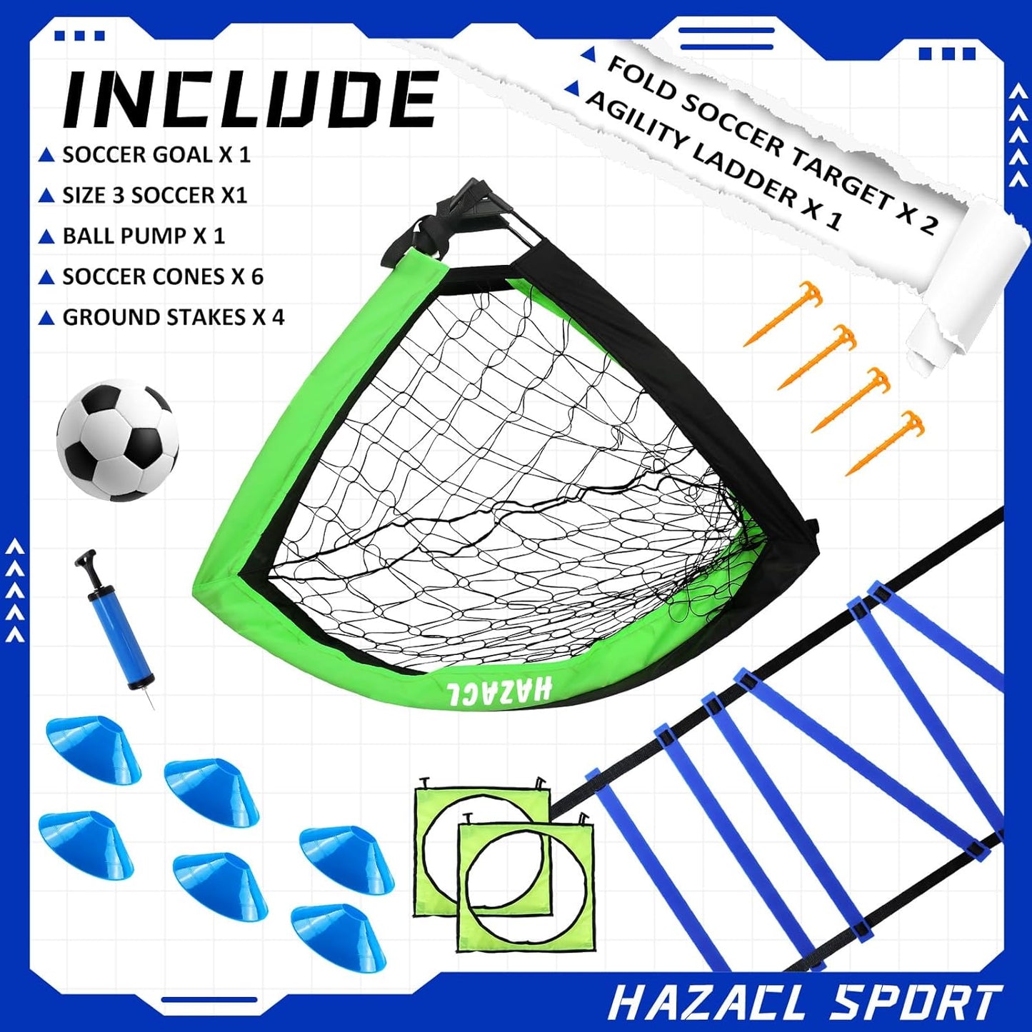 Kids Soccer Goal for Backyard, 6x4 9x5 FT Portable Soccer Nets Pop Up with Ball, Agility Ladder, Cones, Target & Carry Bag for Toddler Youth Outdoor Indoor Training Practice Sports Games Play