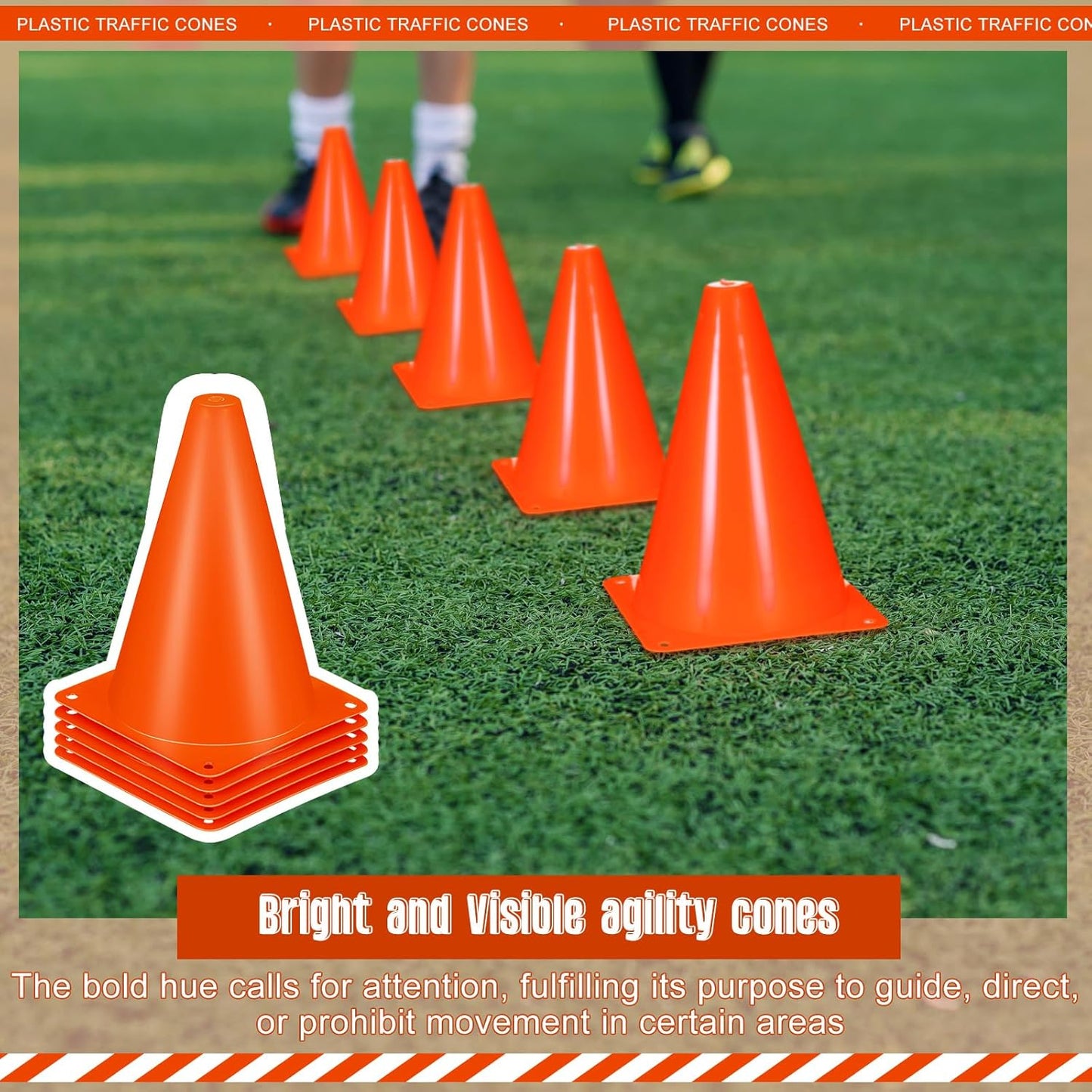 Syhood 30 Pack 7 Inch Plastic Traffic Cones Sports Training Agility Marker Mini Cones for Soccer, Skating, Football, Basketball, Indoor and Outdoor Games Sports Practice Equipment