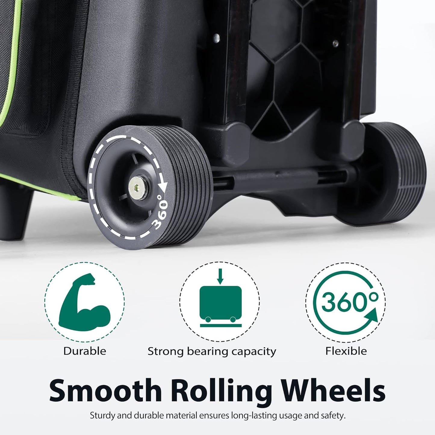 Double Roller 2 Ball Bowling Bag with Separate Shoe Compartment for Bowling Shoes (Up To US Mens Size 15) and Oversized Accessory Pocket, Retractable Handle - Extends to 40"