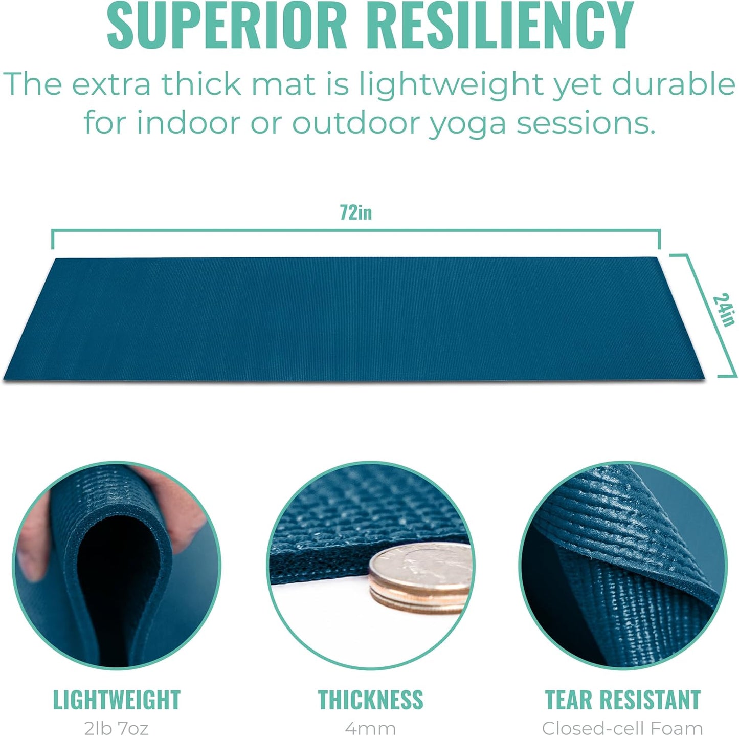 Elevate Yoga Mats, 10 Pack, 72" Long x 24" Wide, 4 mm Thick, Non-Slip and Easy to Clean Gym Mats for Schools and Studios