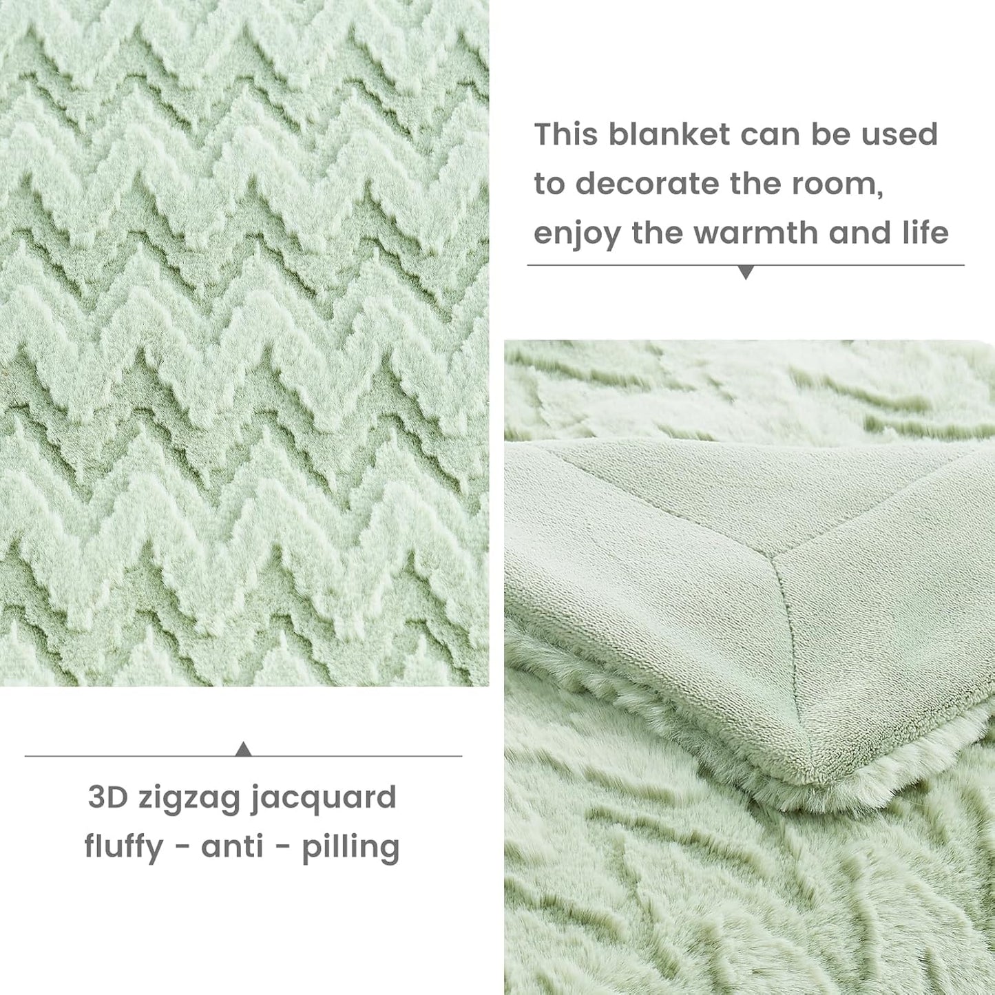 Cozy Bliss Faux Fur Throw Blanket for Couch - Soft Fuzzy Cozy Throw Gift Blankets for Women,Sage Green Boho Blanket for Sofa Bedroom Living Room.50 * 60 Inches