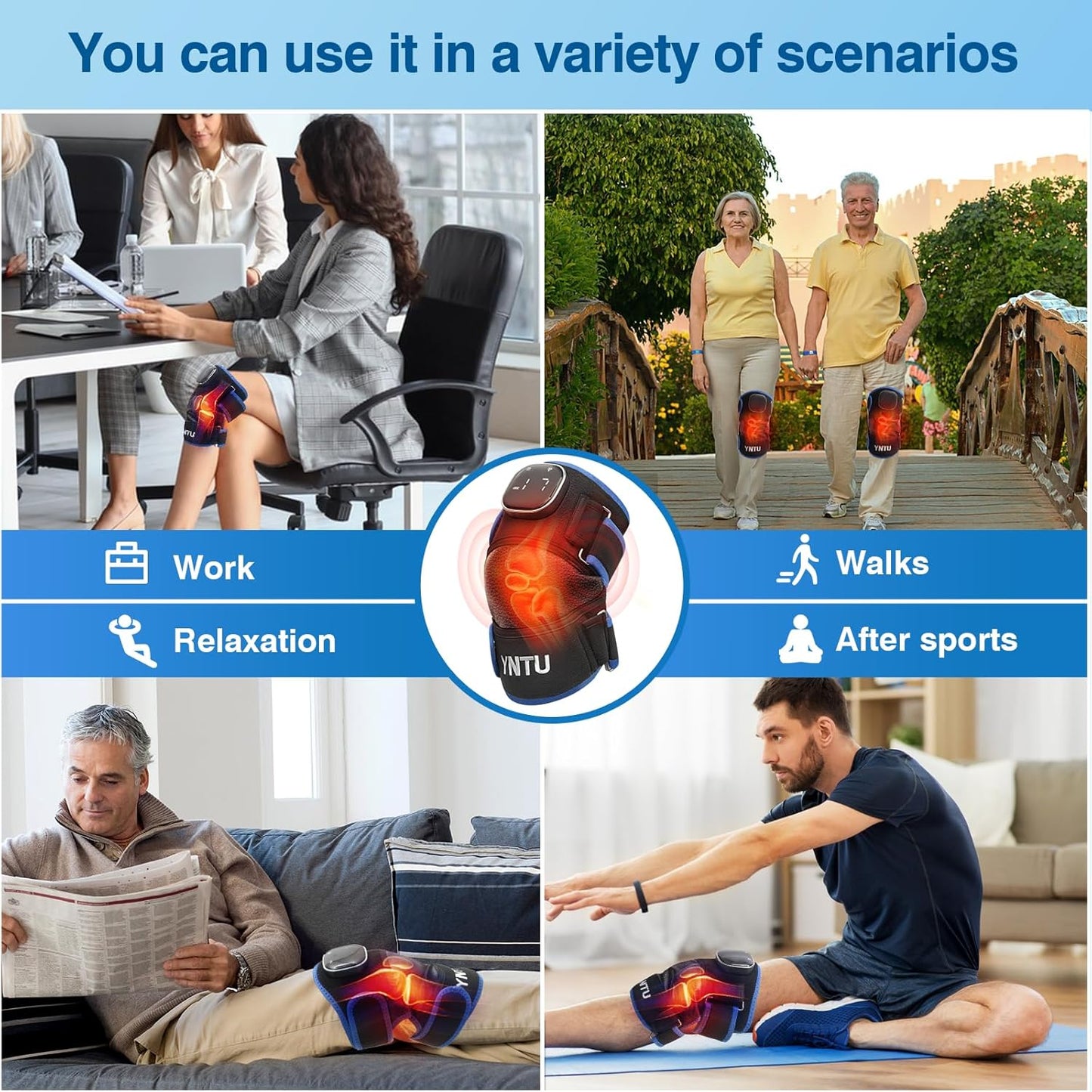 Red Light Therapy for Knee with Heated Vibration,Cordless Near Infrared Red Light Therapy Wrap Device,96 LED Beads (660nm + 850nm),3000 mAh Rechargeable Knee Massager for Pain Relief & Support (Blue)